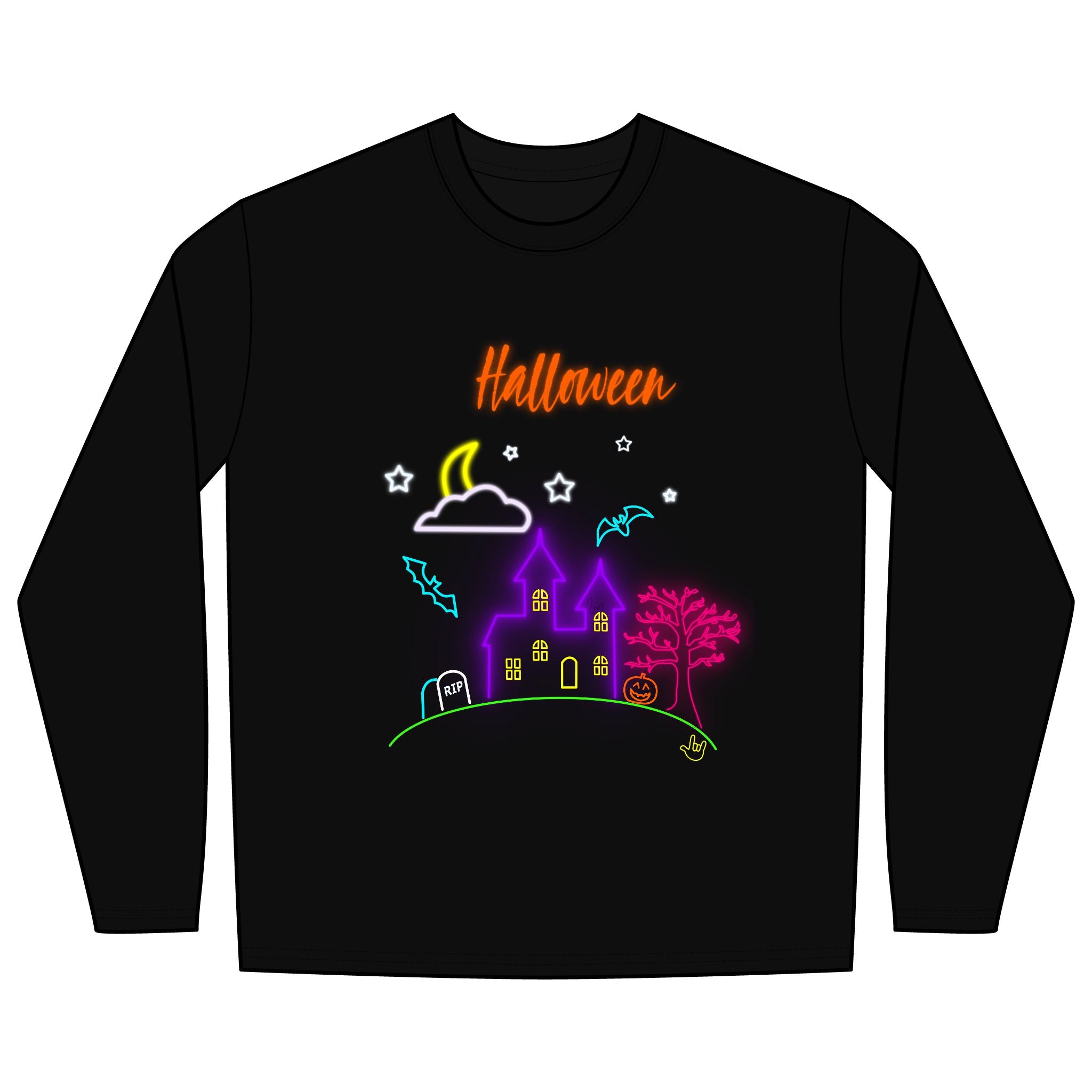 Neon Halloween Haunted House - Long Sleeve Shirt