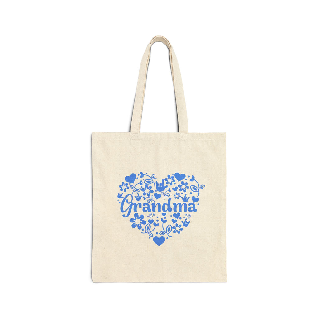 Grandma  I love you ASL  Heart blue design — Cotton Canvas Tote Bag