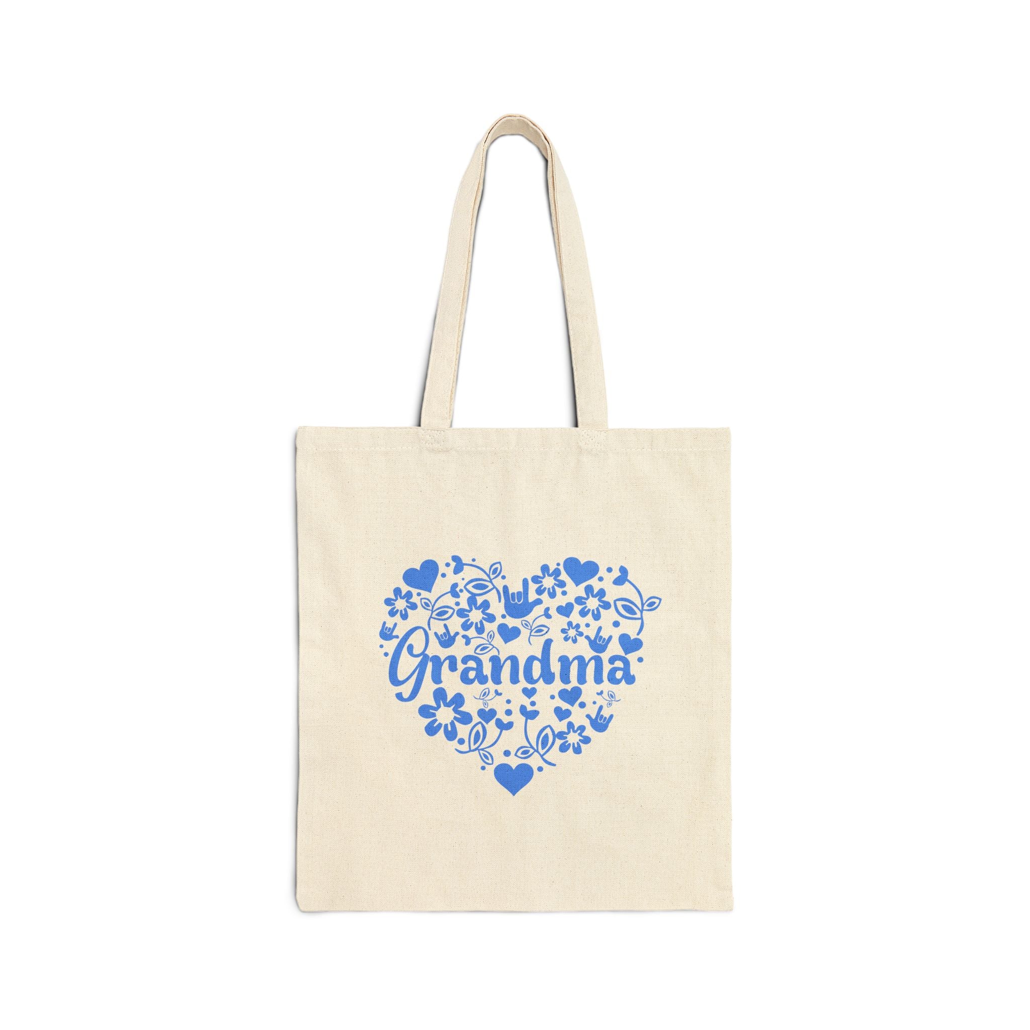 Grandma  I love you ASL  Heart blue design — Cotton Canvas Tote Bag