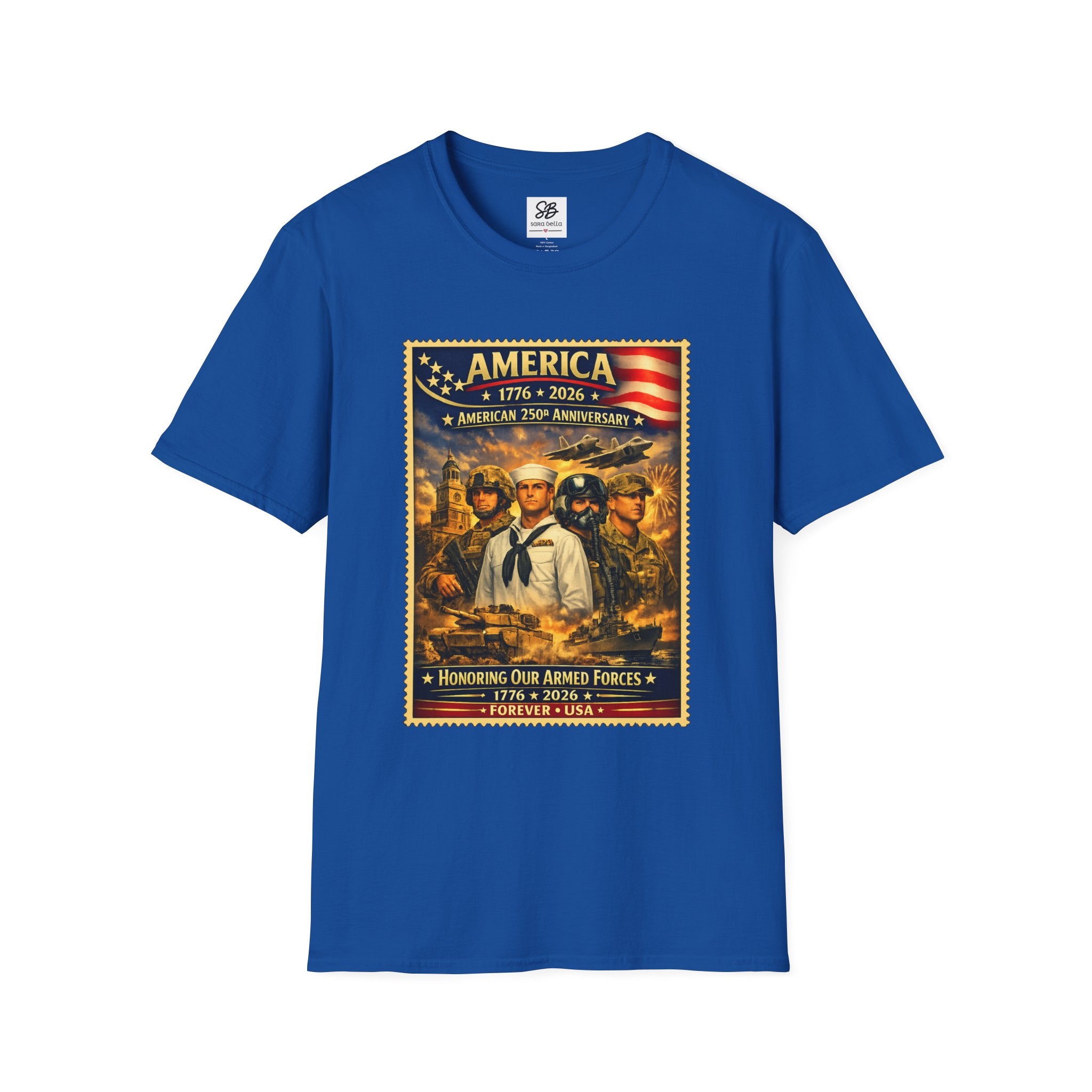 Patriotic America “Honoring Our Armed Forces”  Vintage Stamp T-Shirt