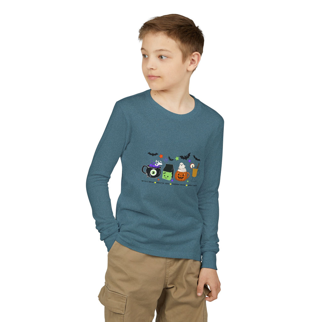 Kids Halloween Drinks Crew of Witch's Brew, Monster Juice, Pumpkin Cocoa, & Apple Cider - Kid Long Sleeve Shirt