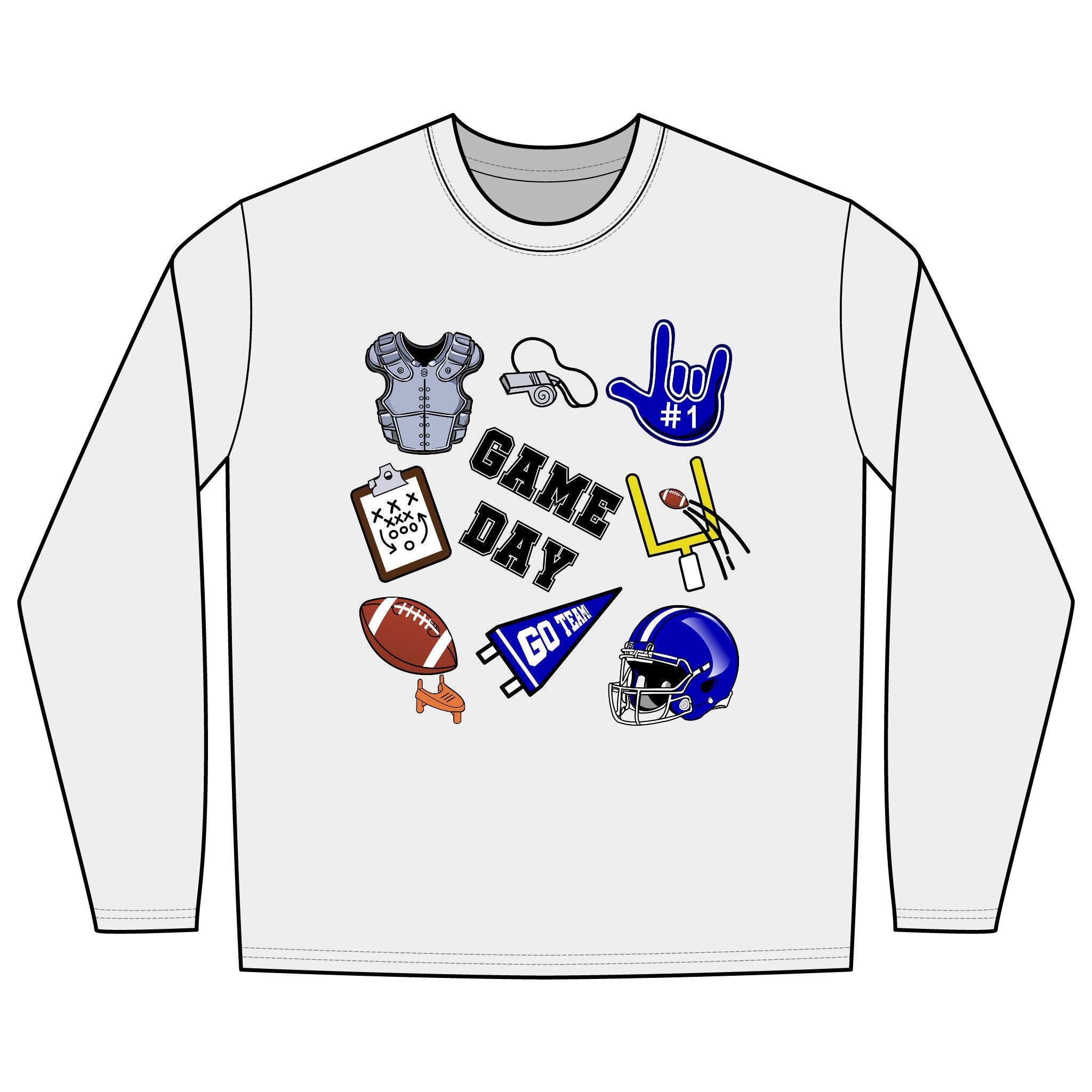 Game Day Football with I Love You ASL, American Sign Language -  Long Sleeve Shirt