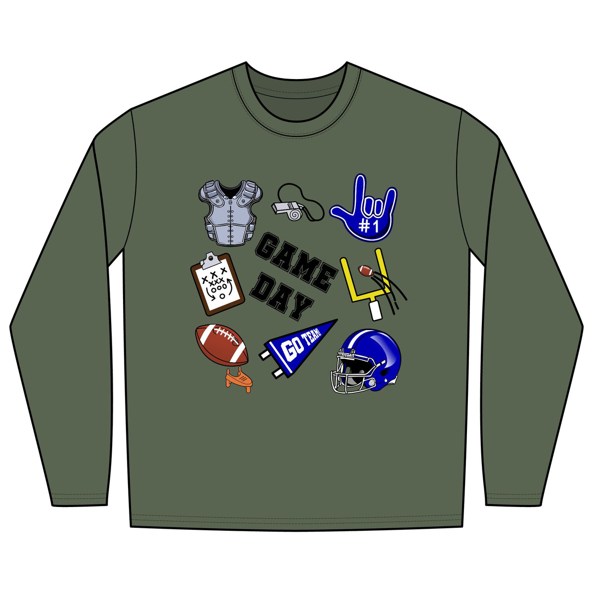 Game Day Football with I Love You ASL, American Sign Language -  Long Sleeve Shirt