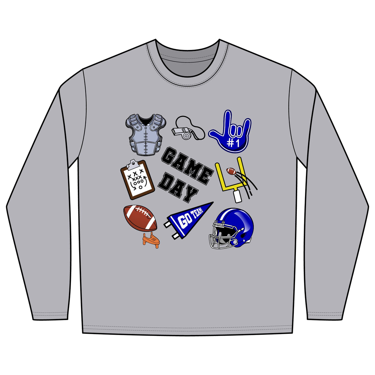 Game Day Football with I Love You ASL, American Sign Language -  Long Sleeve Shirt