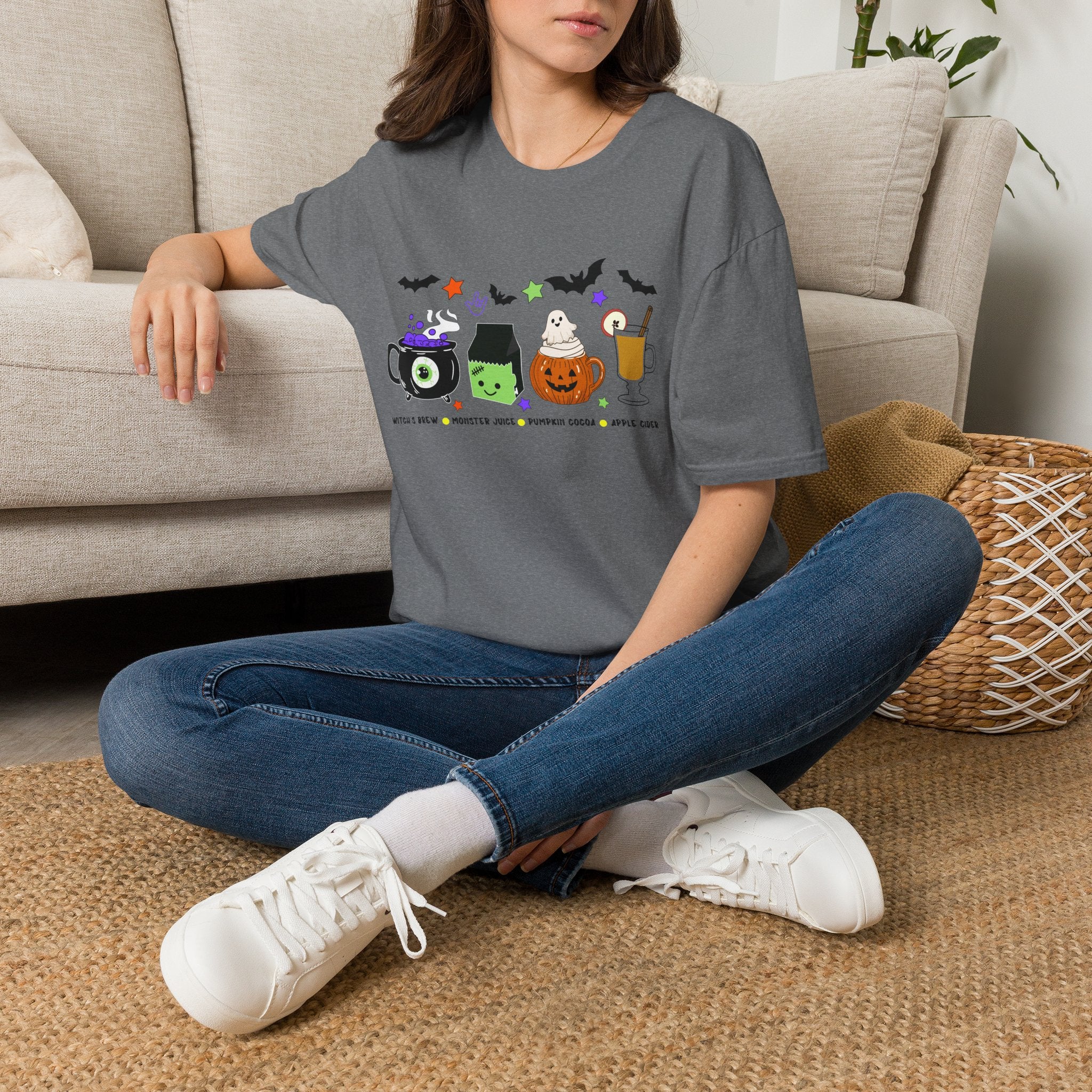 Kids Halloween Drinks Crew of  Witch’s Brew, Monster Juice, Pumpkin Cocoa & Apple Cider - T-Shirt