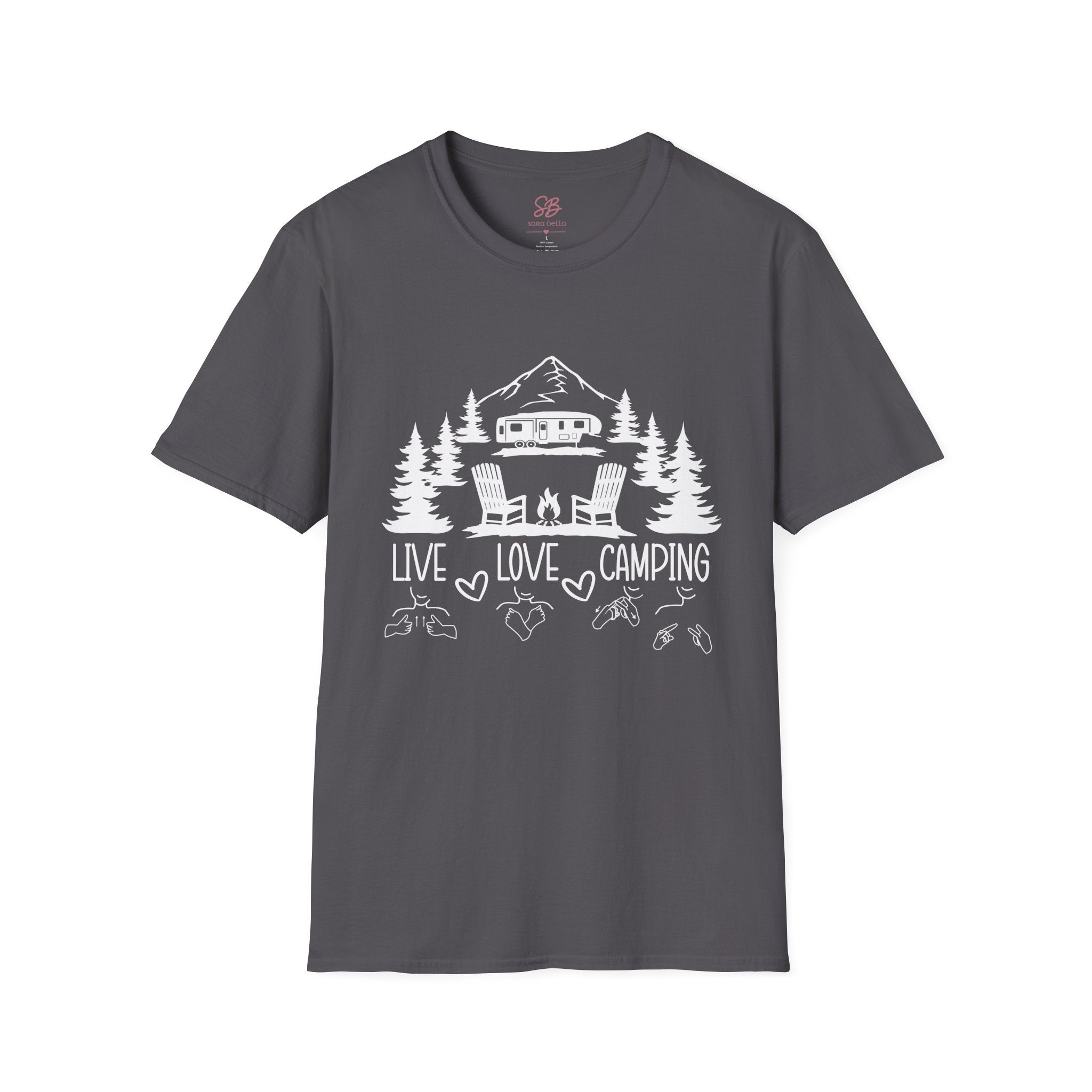 Live, Love, Camping in ASL (white ink) - T-Shirt