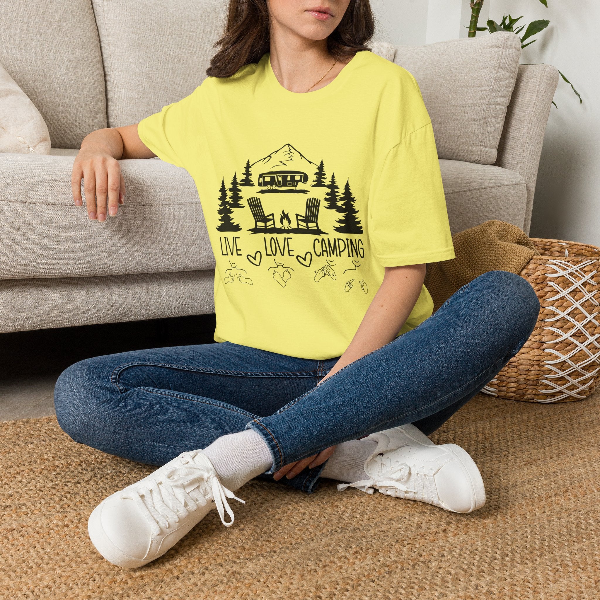 Live Love Camping in ASL (black ink) - T-Shirt