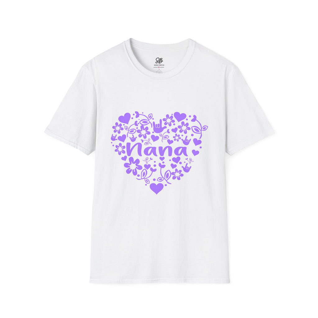Nana I Love You ASL Unisex White T-Shirt with Purple Design