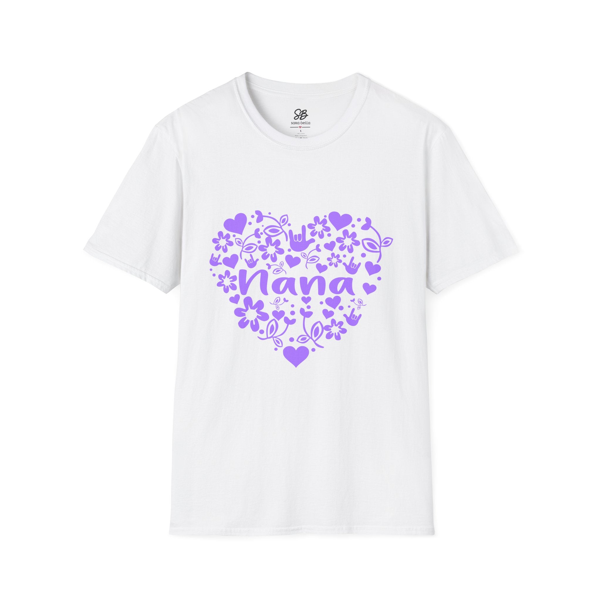 Nana I Love You ASL Unisex White T-Shirt with Purple Design