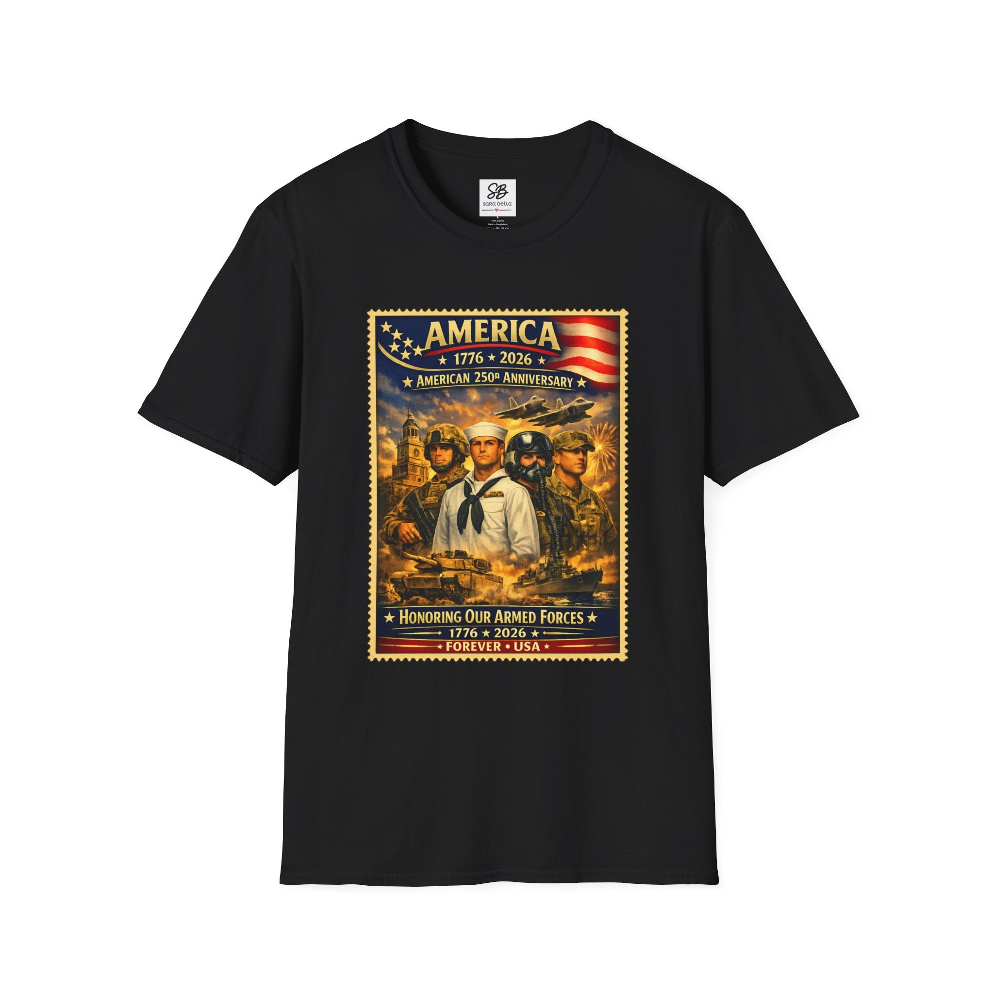 Patriotic America “Honoring Our Armed Forces”  Vintage Stamp T-Shirt