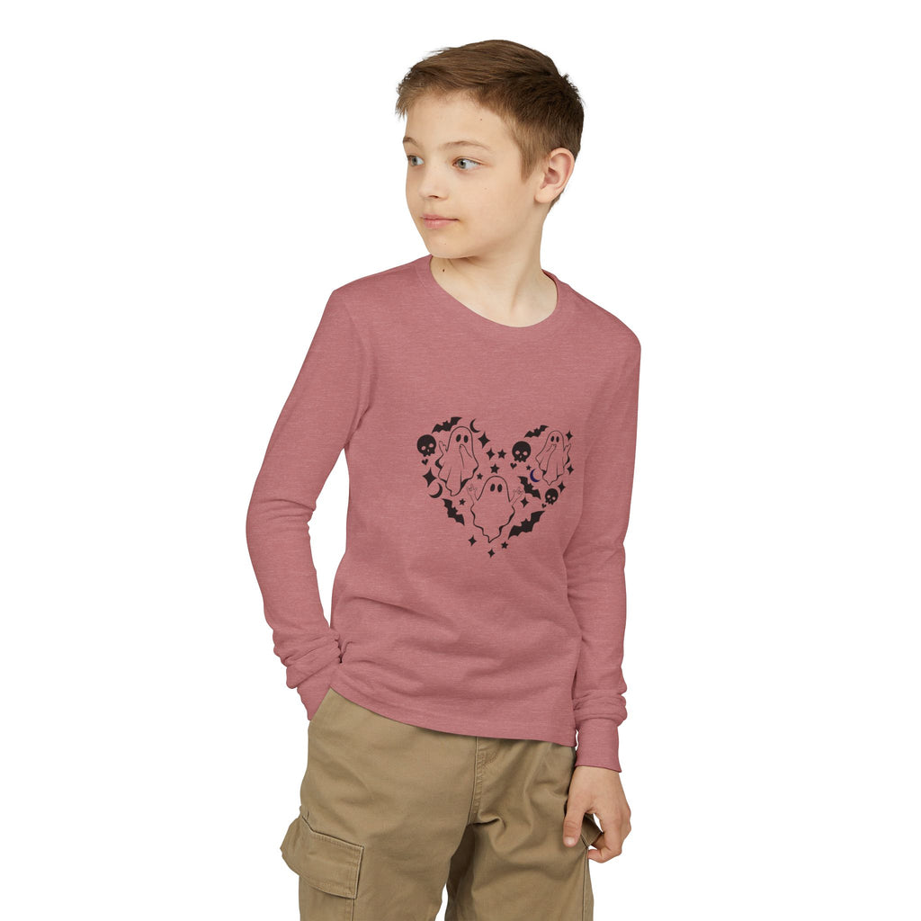 Ghosts with "I love you" in ASL  floating of hearts, skulls, bats - Kid Long Sleeve  Shirt