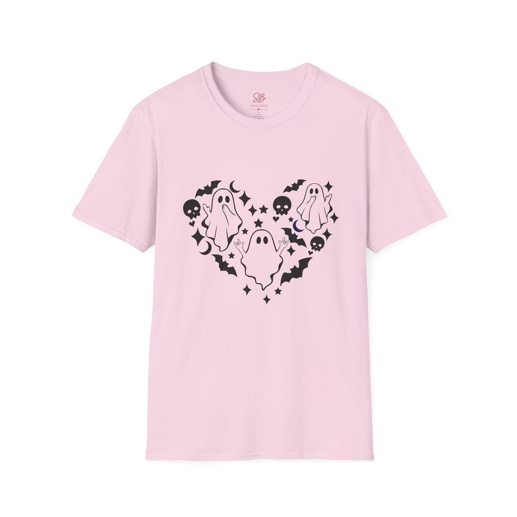 Ghosts with "I love you" in ASL floating of  Hearts, Skull, Bats -  T-Shirt