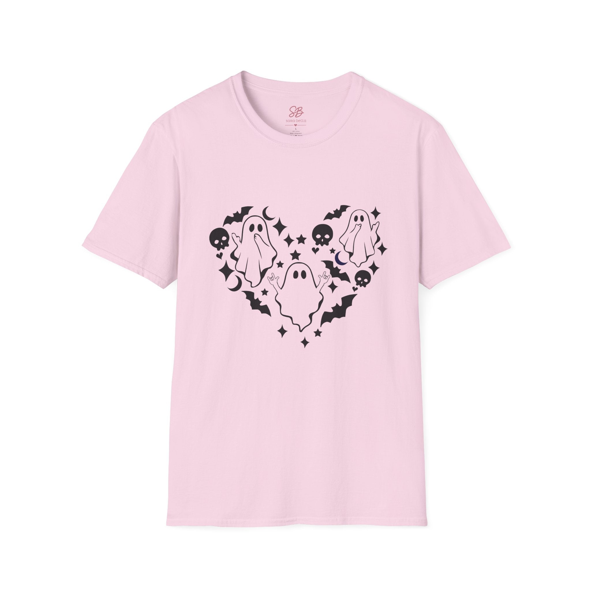 Ghosts with "I love you" in ASL floating of  Hearts, Skull, Bats -  T-Shirt