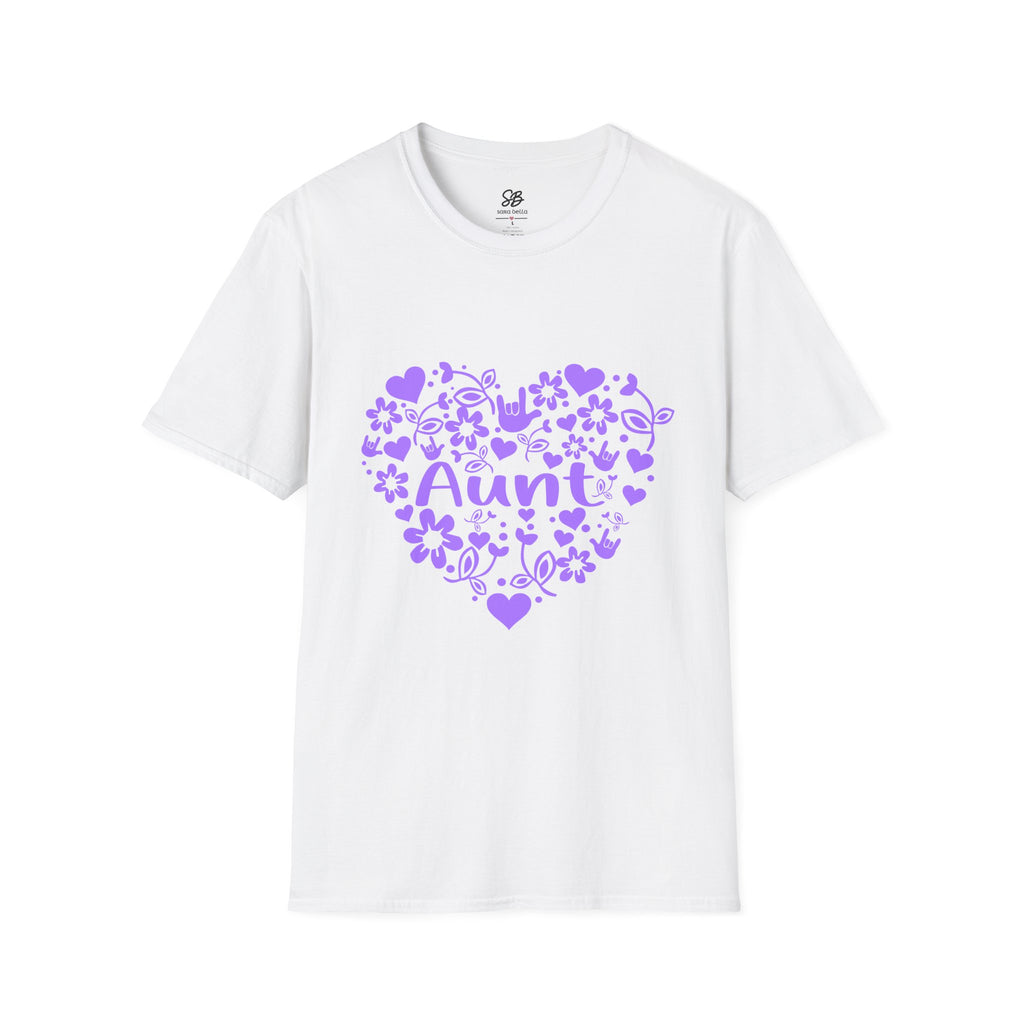 Aunt I Love you ASL -  purple design of Floral Heart white T-Shirt