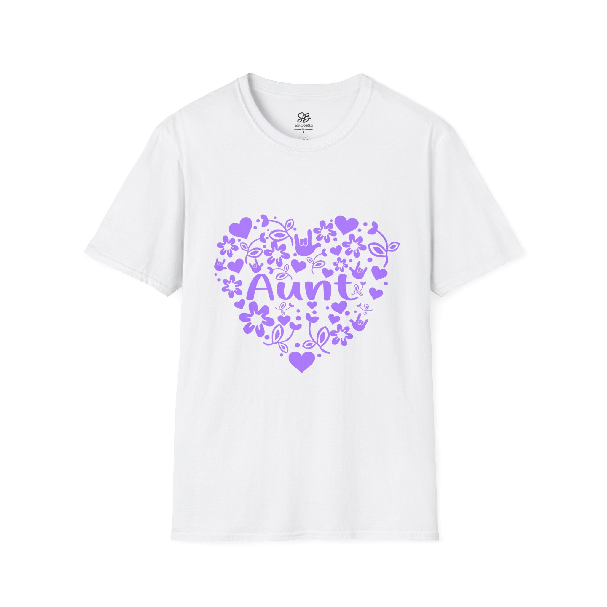 Aunt I Love you ASL -  purple design of Floral Heart white T-Shirt