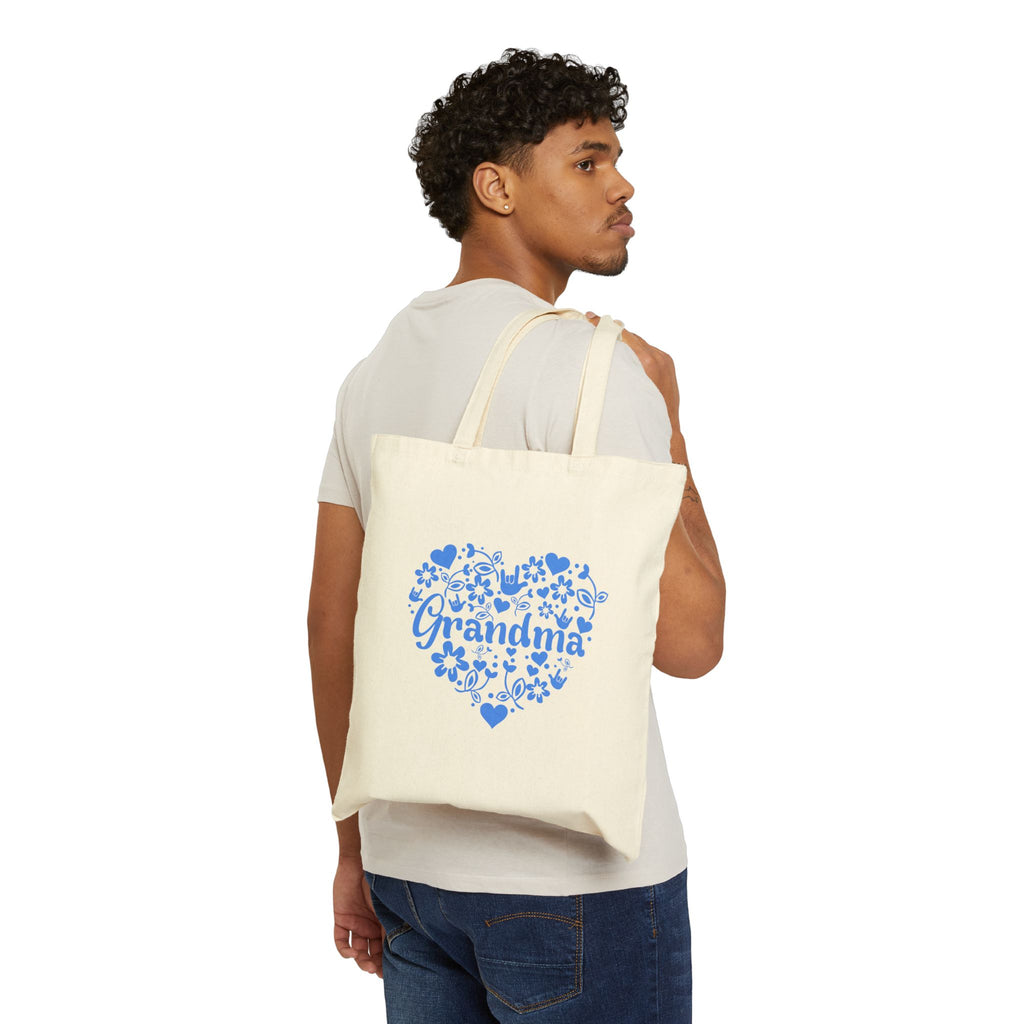Grandma  I love you ASL  Heart blue design — Cotton Canvas Tote Bag