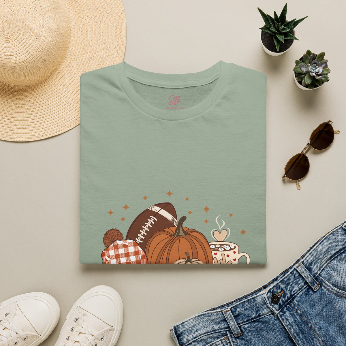 Autumn Football Pumpkins with I Love You American Sign Language, ASL - T-Shirt