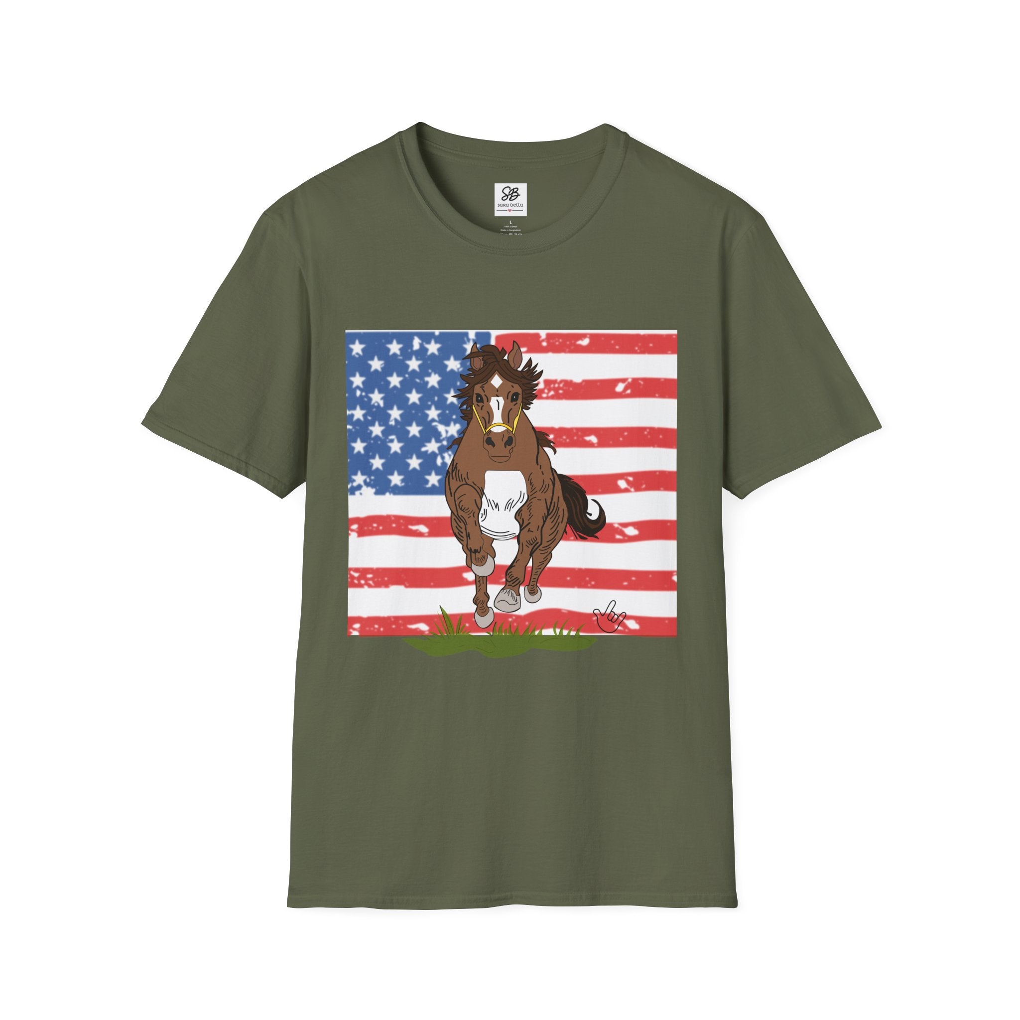 Galloping Horse with American Flag Graphic Shirt