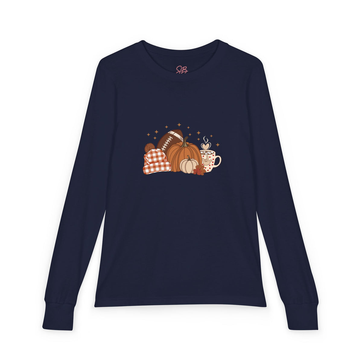 Autumn Football Pumpkin with I Love You American Sign Language, ASL - Kid Long Sleeve Shirt