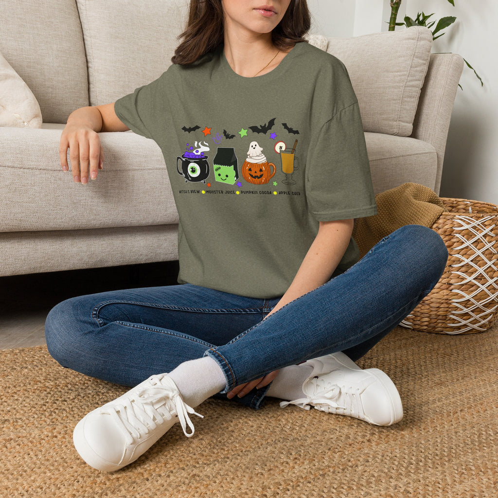 Kids Halloween Drinks Crew of  Witch’s Brew, Monster Juice, Pumpkin Cocoa & Apple Cider - T-Shirt