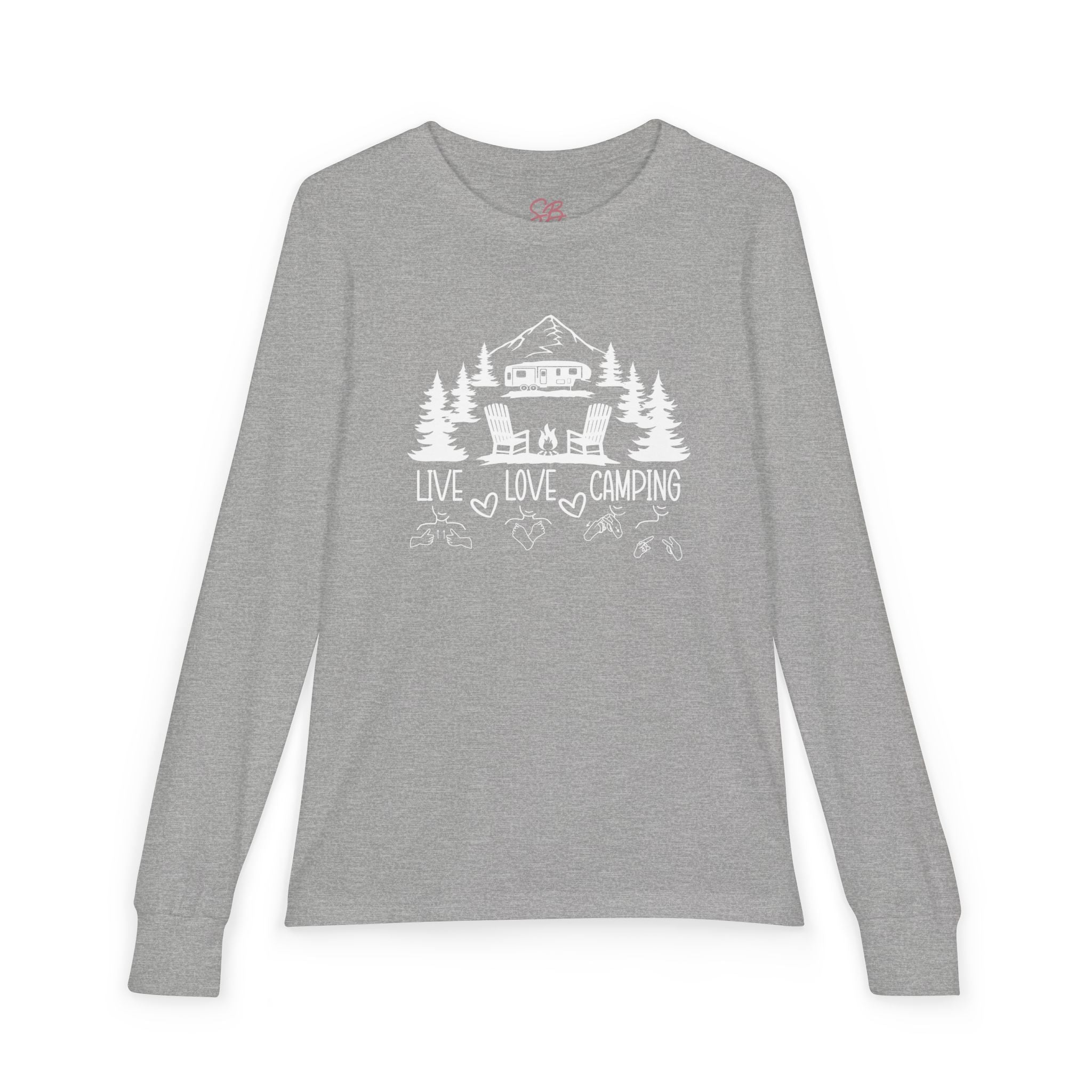 Live Love Camping in ASL ( white ink) - Kids Long Sleeve Shirt