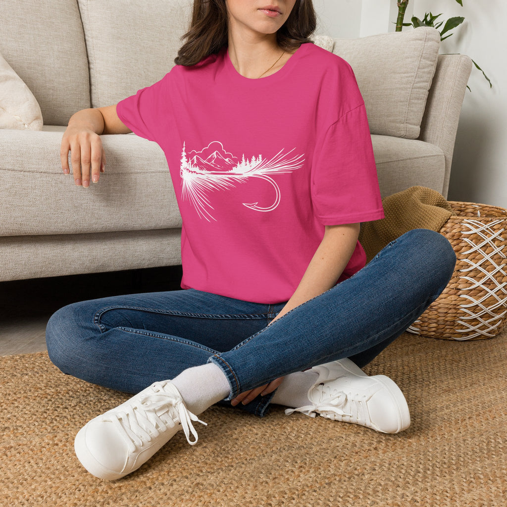Fly Fishing Hook with Mountain View  T-Shirt