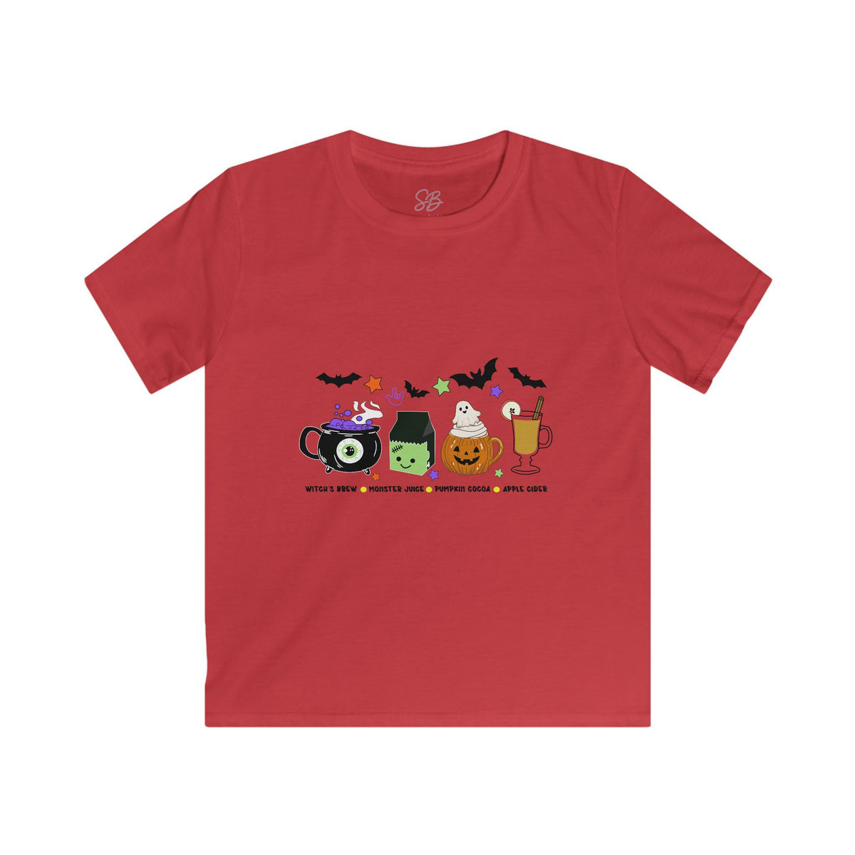 Kids Halloween Drinks Crew of Witch's Brew, Monster Juice, Pumpkin Cocoa, & Apple Cider - Kid T-Shirt