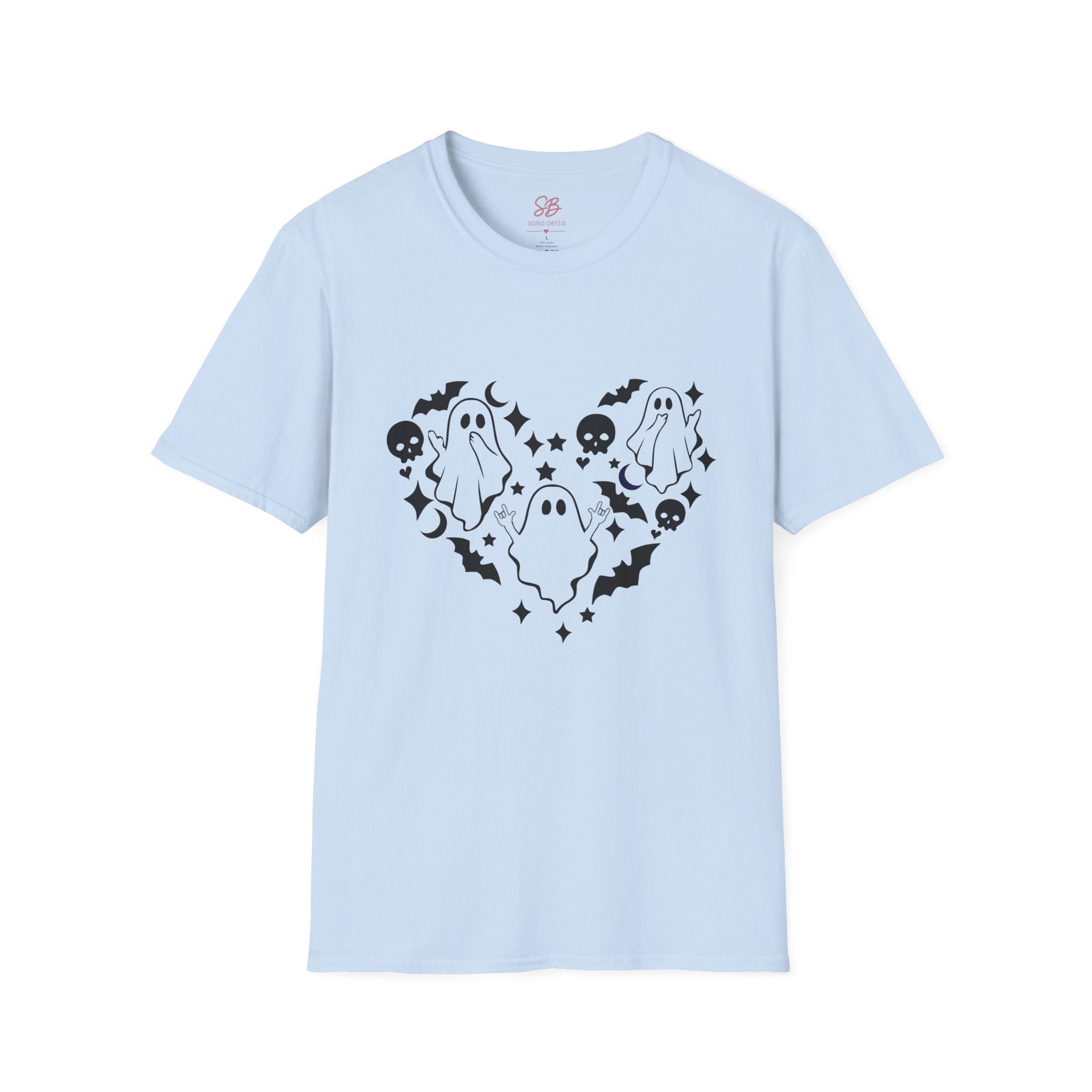 Ghosts with "I love you" in ASL floating of  Hearts, Skull, Bats -  T-Shirt