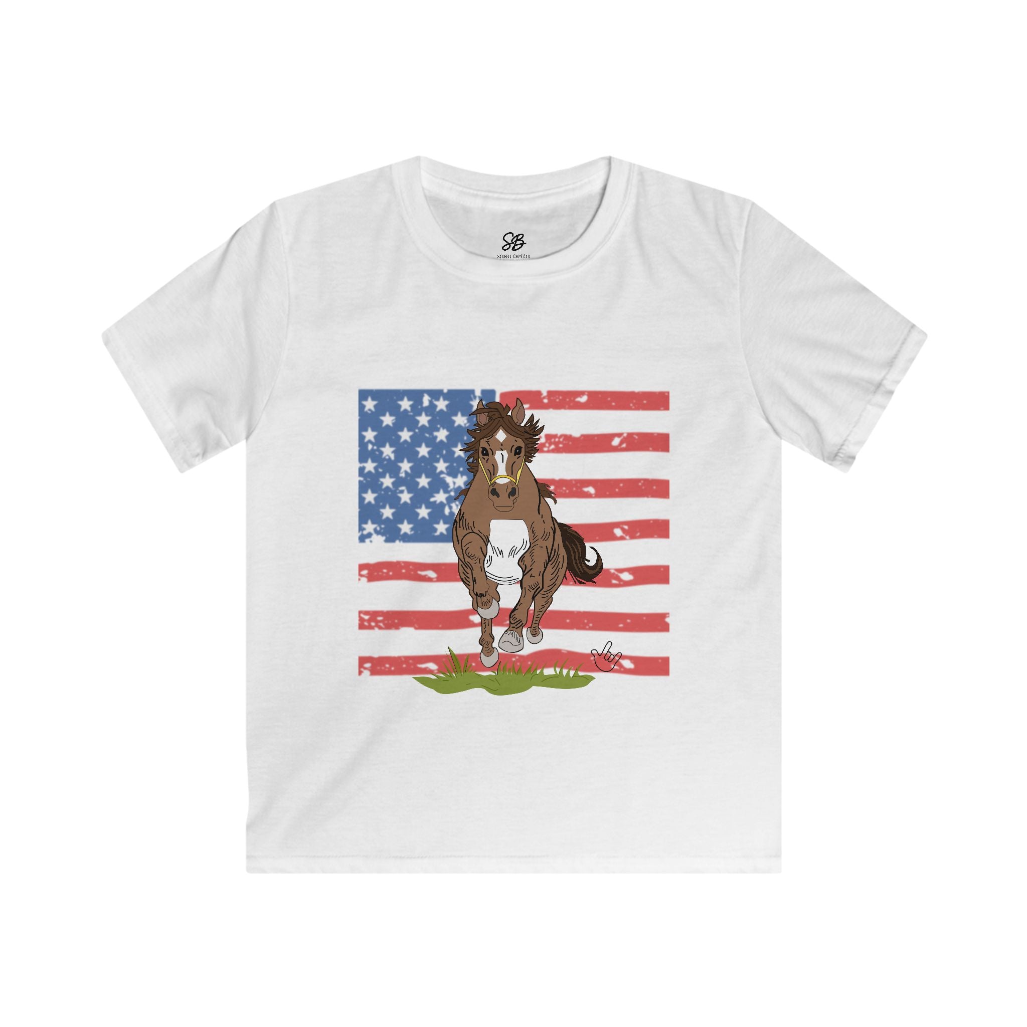 Kids Shirt - Galloping Horse with America Flag