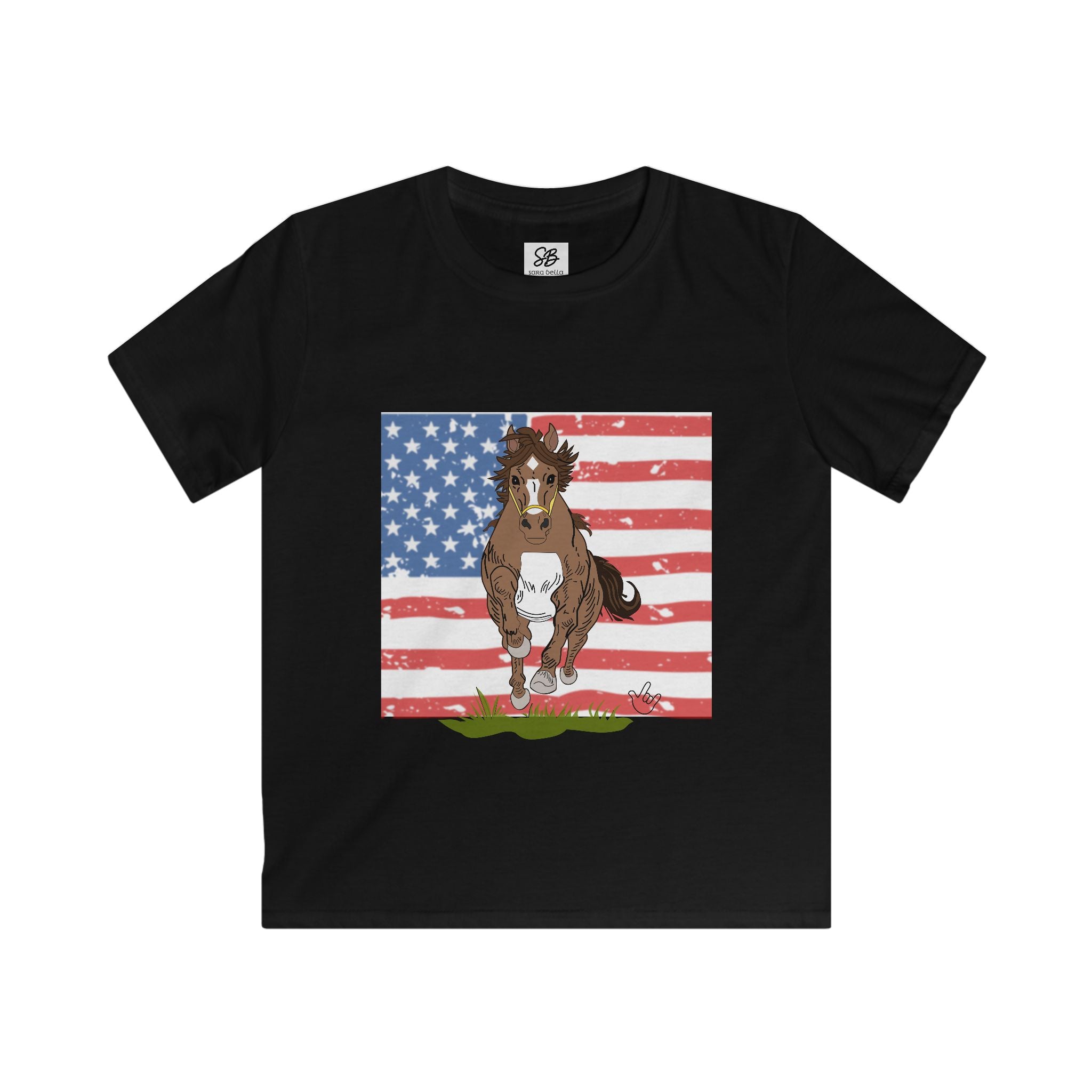 Kids Shirt - Galloping Horse with America Flag