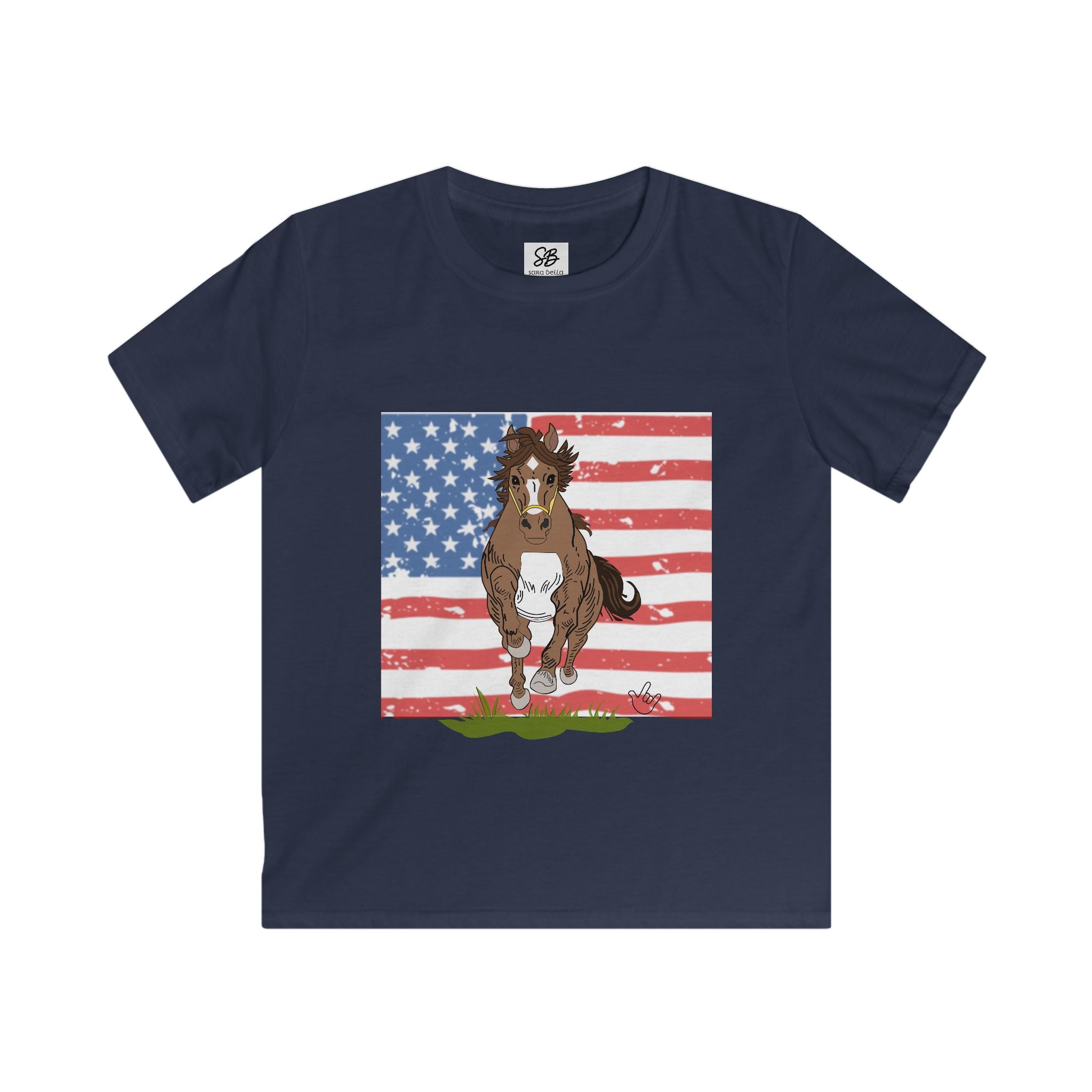 Kids Shirt - Galloping Horse with America Flag