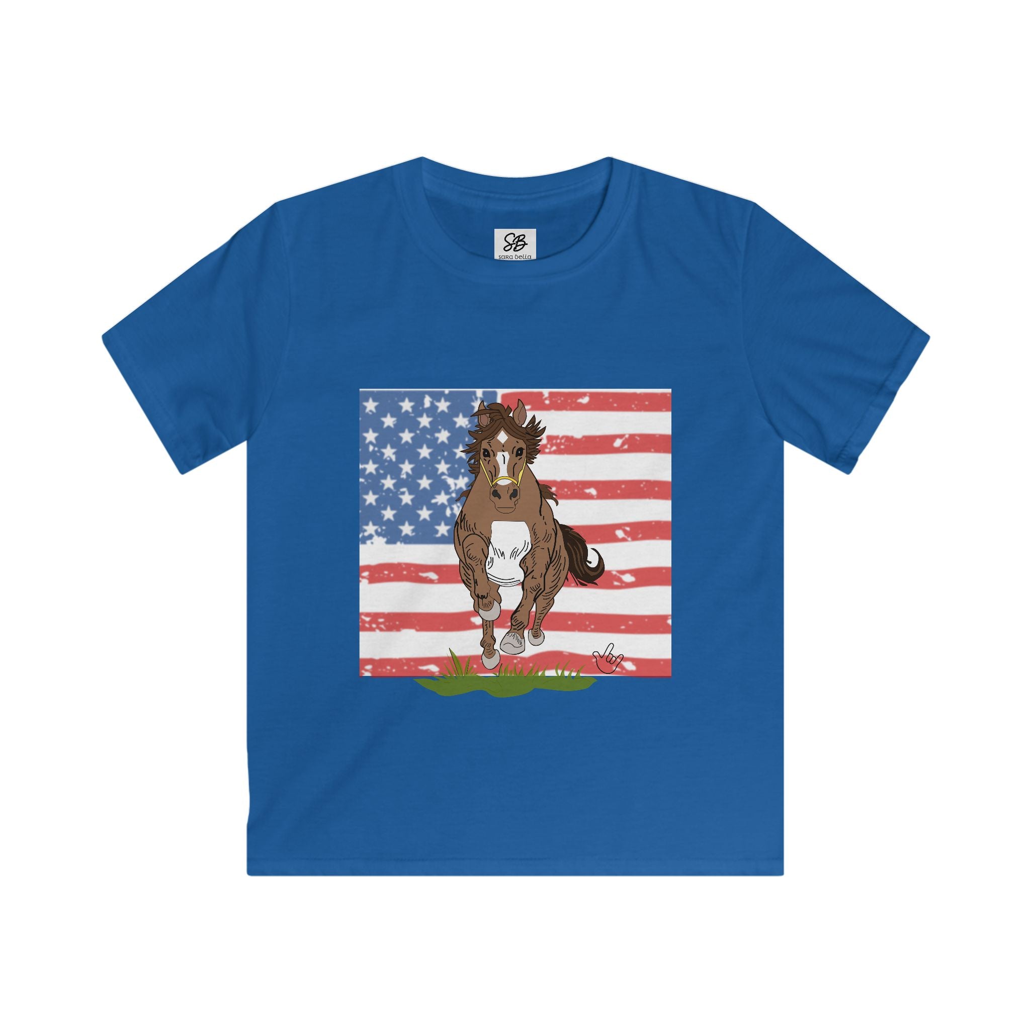 Kids Shirt - Galloping Horse with America Flag