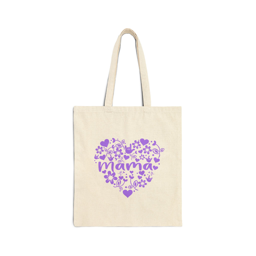 Mama I Love You ASL Heart Cotton Canvas Tote Bag (Purple)