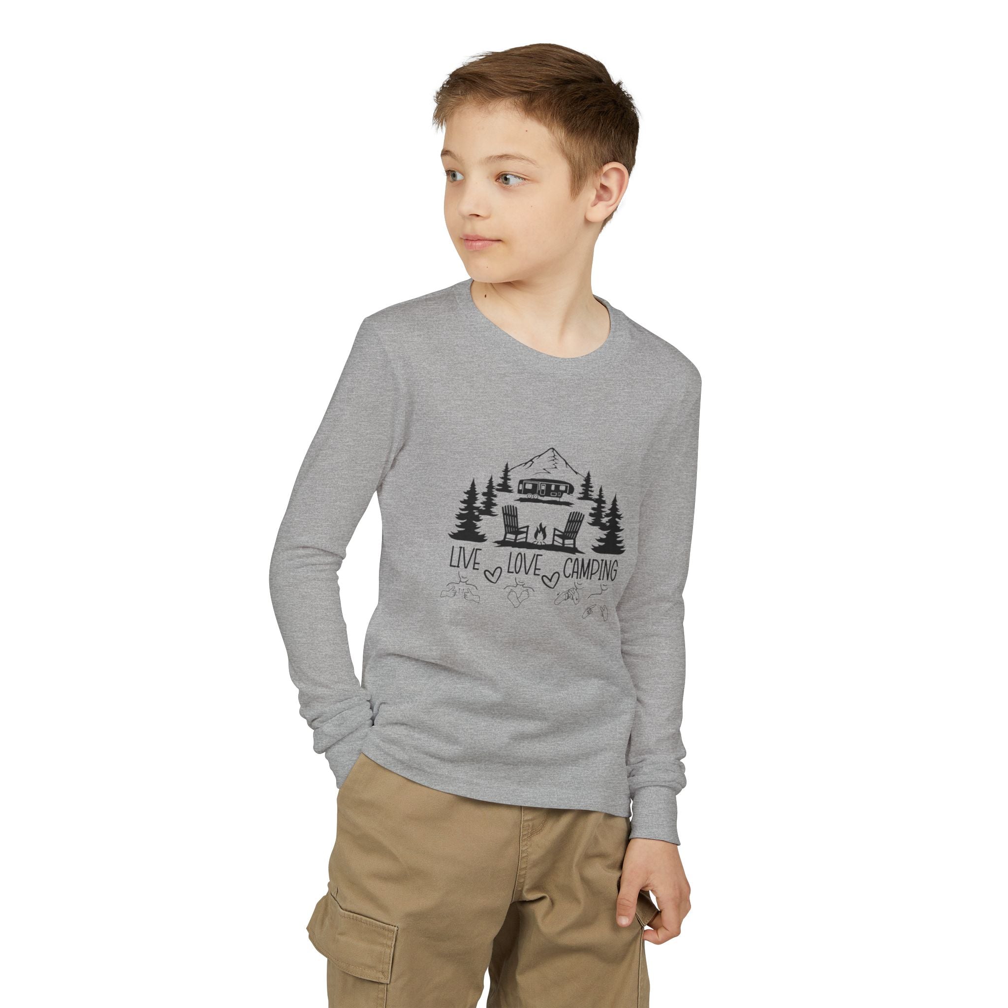 Live, Love, Camping in ASL (black ink) - Kid Long Sleeve Shirt