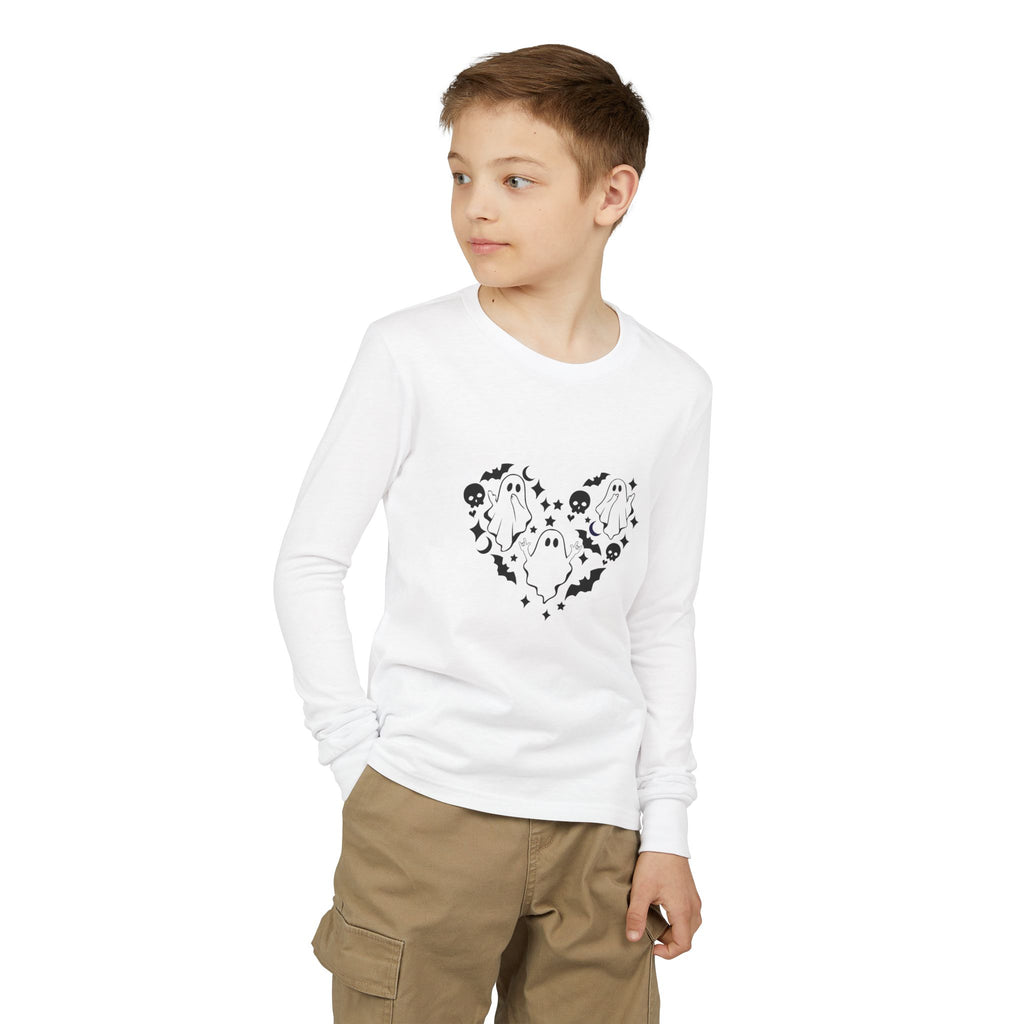 Ghosts with "I love you" in ASL  floating of hearts, skulls, bats - Kid Long Sleeve  Shirt