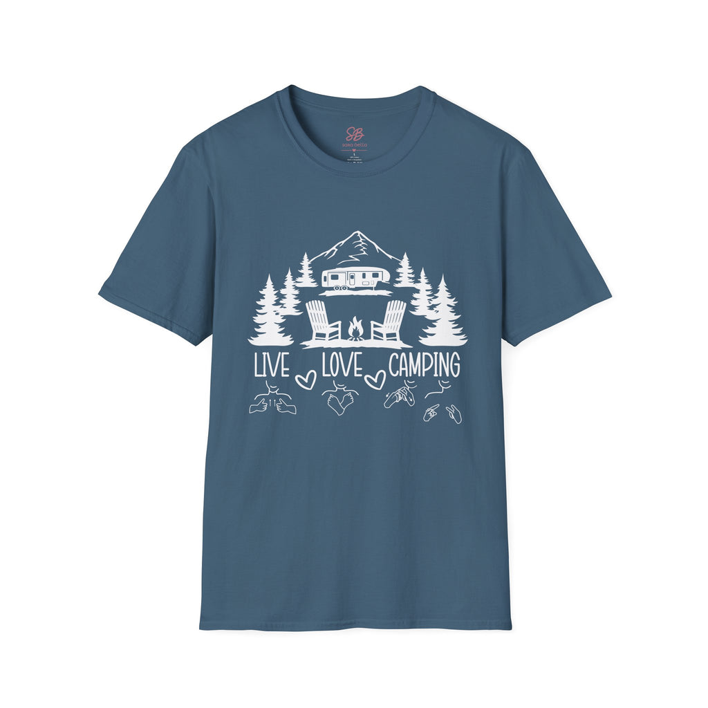 Live, Love, Camping in ASL (white ink) - T-Shirt