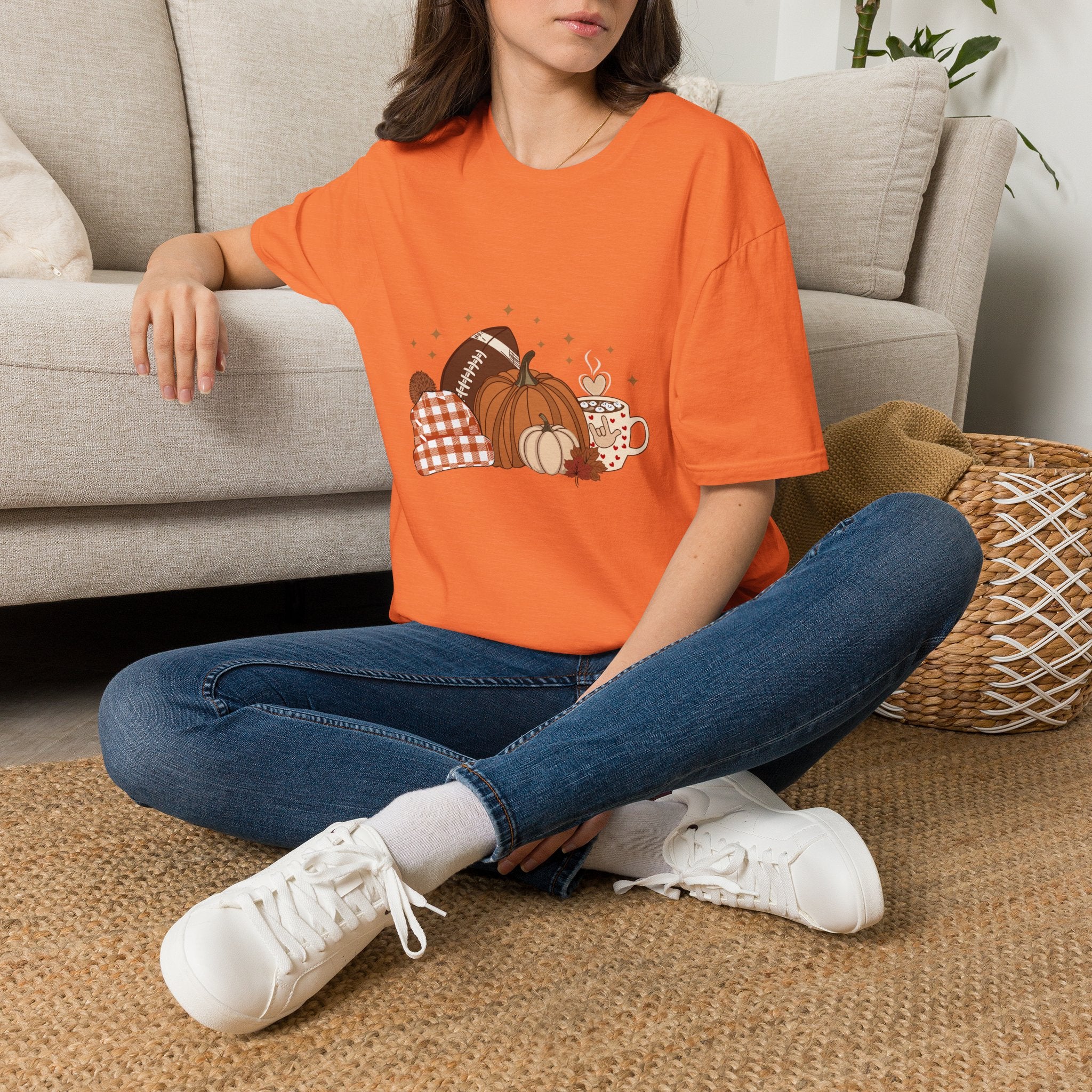 Autumn Football Pumpkins with I Love You American Sign Language, ASL - T-Shirt