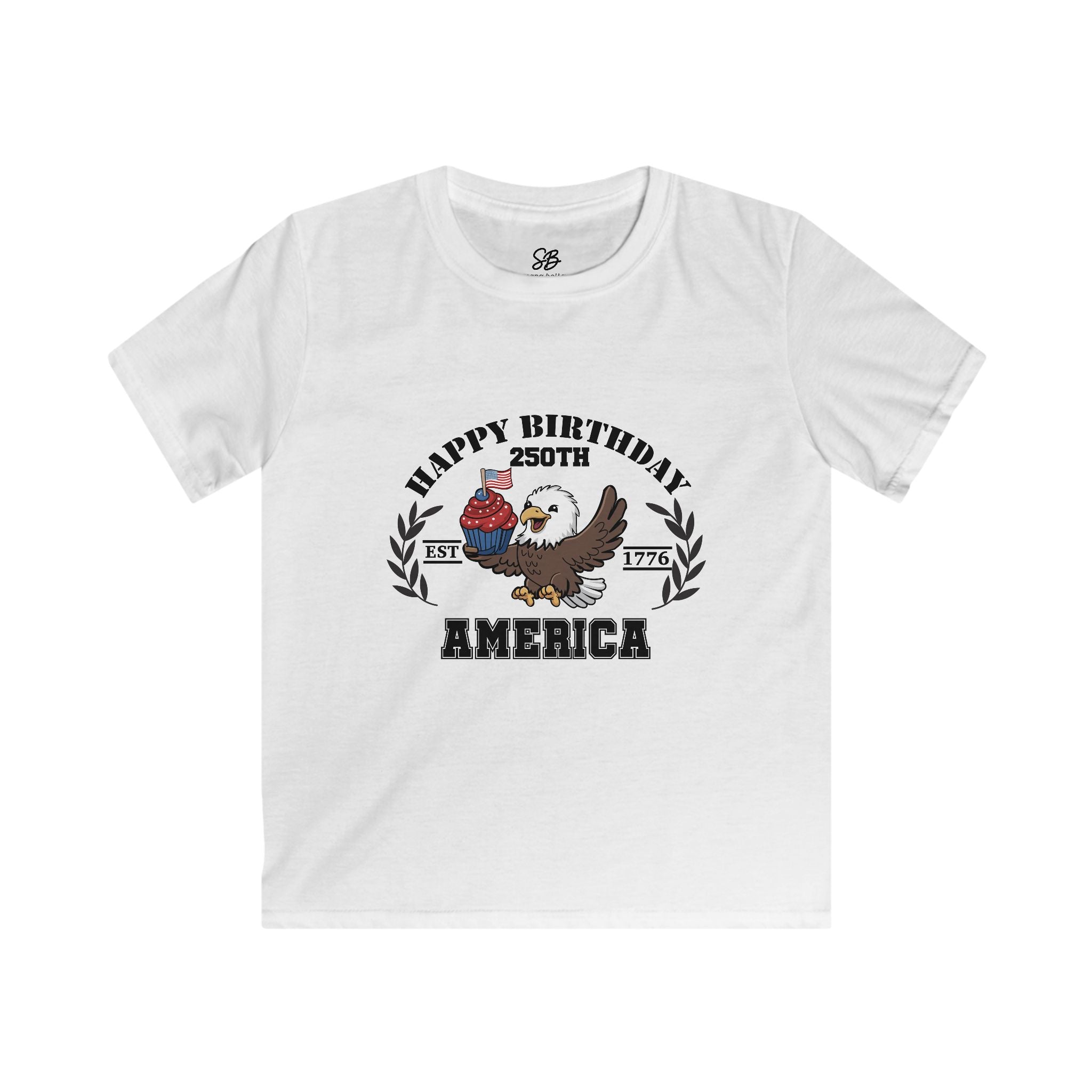 Kid Shirt — "Happy Birthday America 250th" Baby Eagle with cupcake