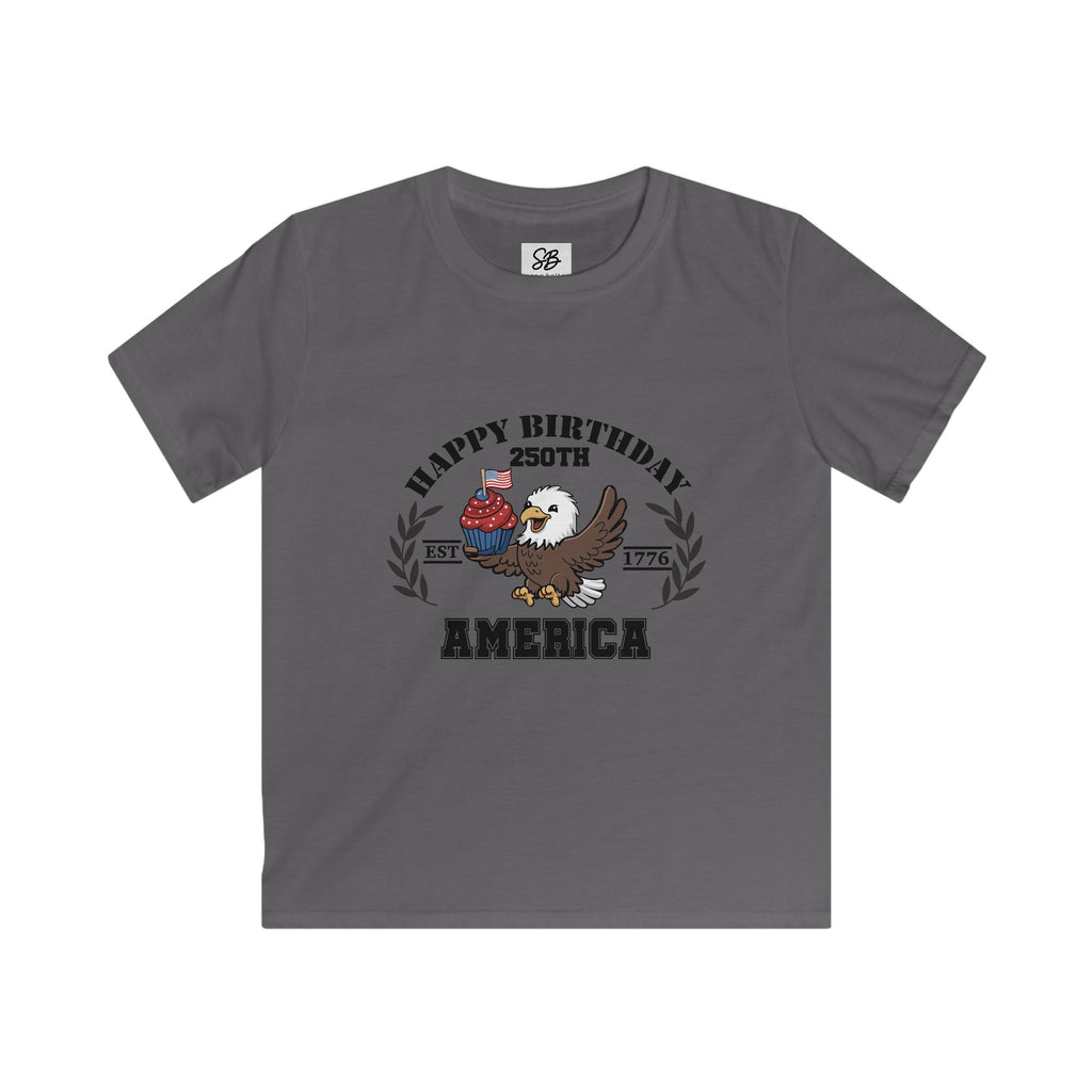 Kid Shirt — "Happy Birthday America 250th" Baby Eagle with cupcake