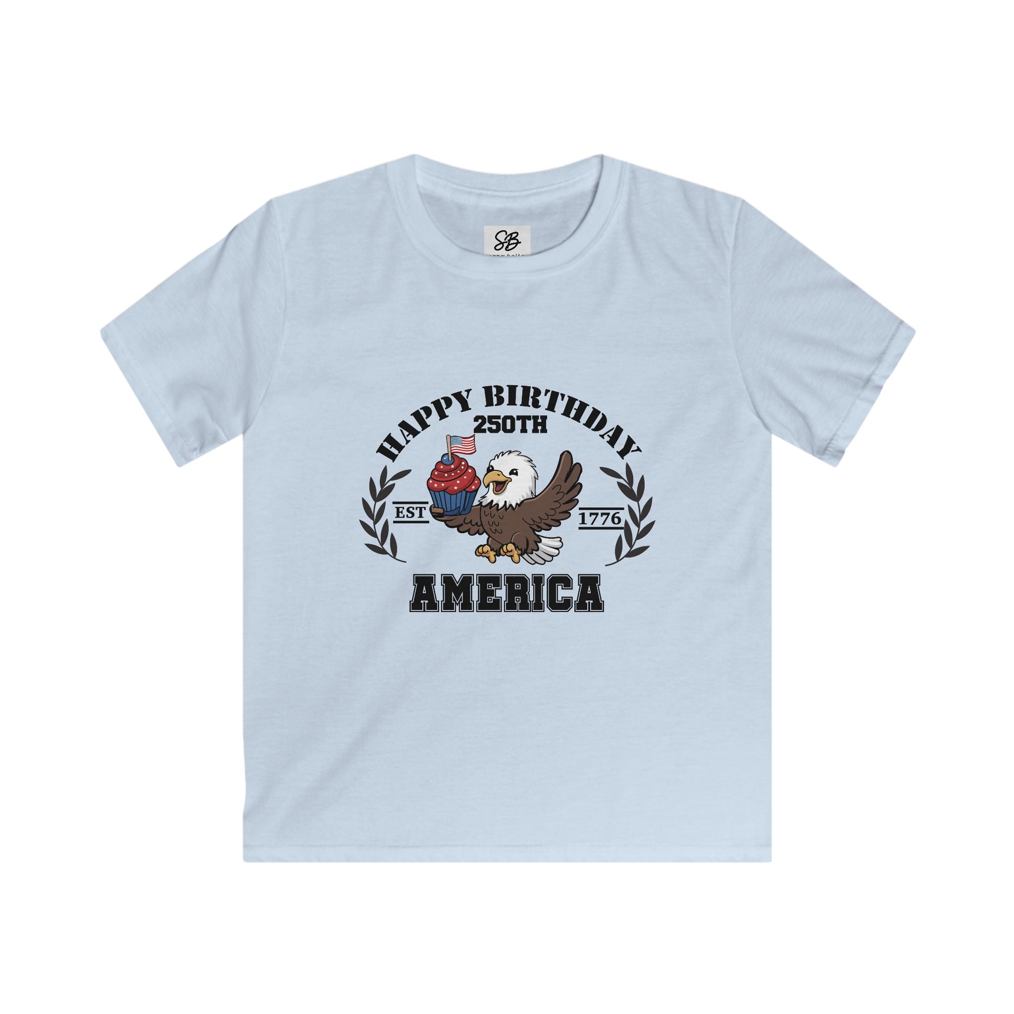 Kid Shirt — "Happy Birthday America 250th" Baby Eagle with cupcake