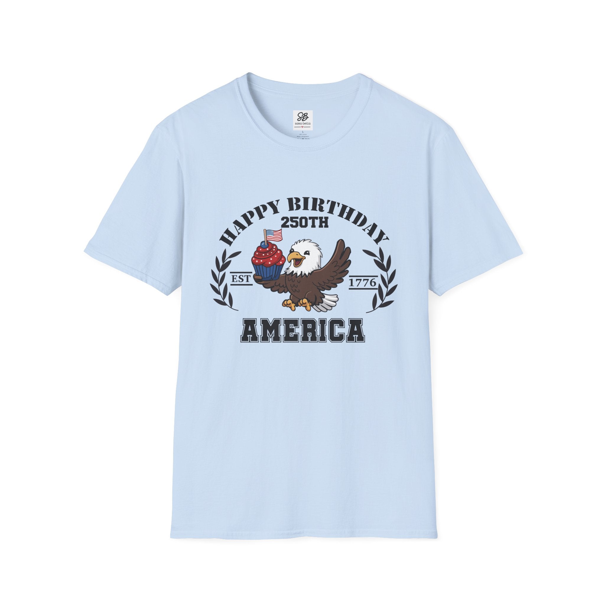 "Happy Birthday 250th America" Baby Eagle with cupcake Patriotic Shirt