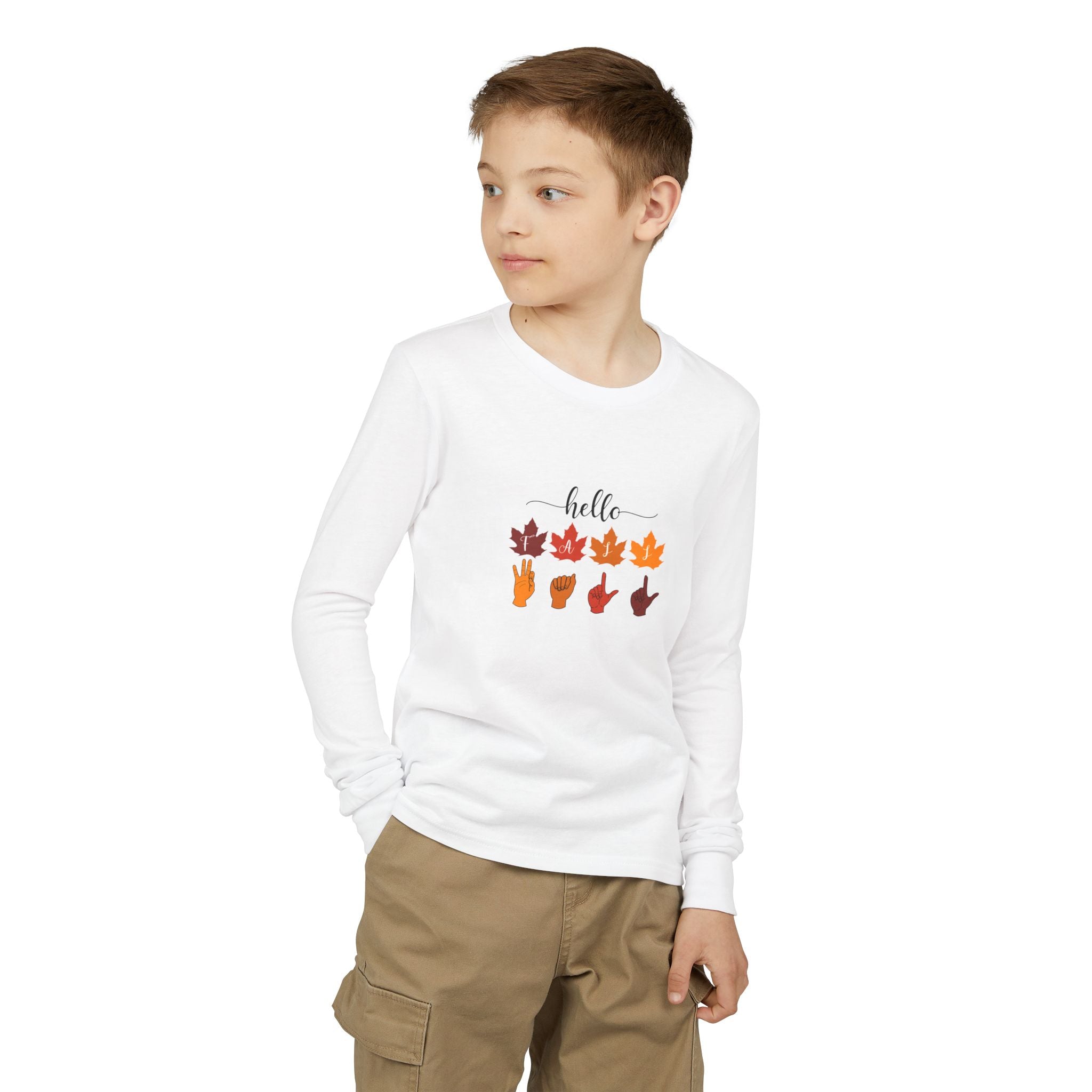 Hello Fall  Fingers Spelling American Sign Language, ASL - Kid Long Sleeve Shirt