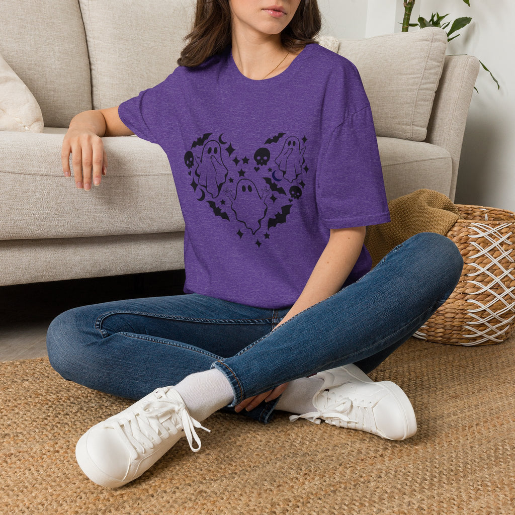 Ghosts with "I love you" in ASL floating of  Hearts, Skull, Bats -  T-Shirt