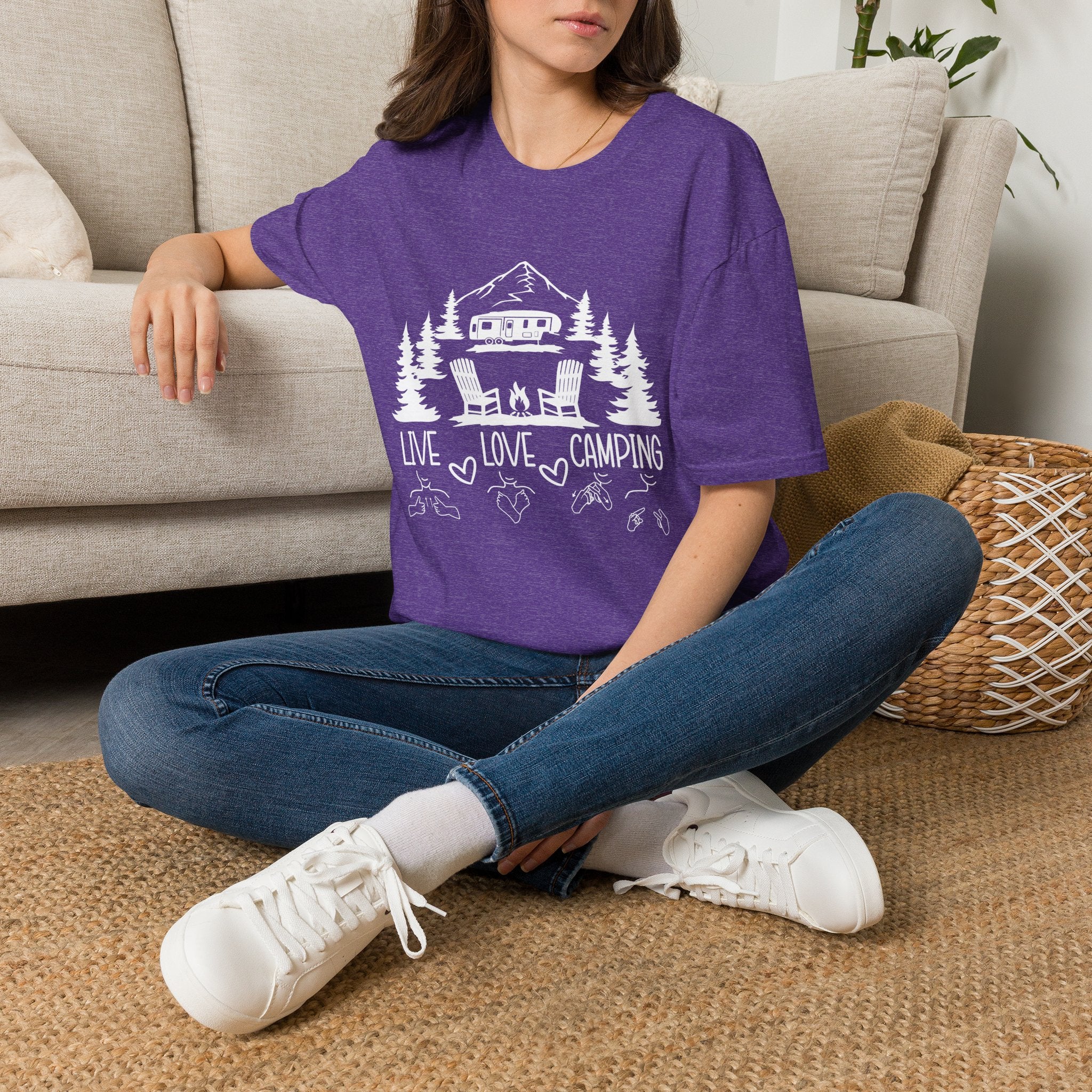 Live, Love, Camping in ASL (white ink) - T-Shirt