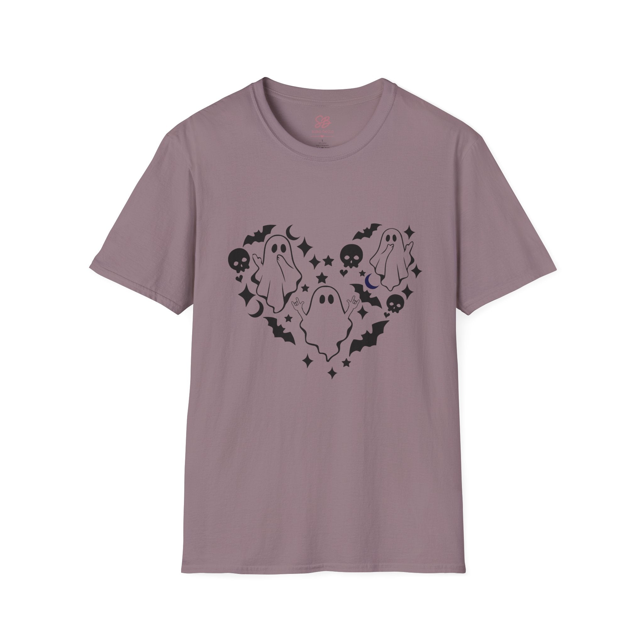 Ghosts with "I love you" in ASL floating of  Hearts, Skull, Bats -  T-Shirt