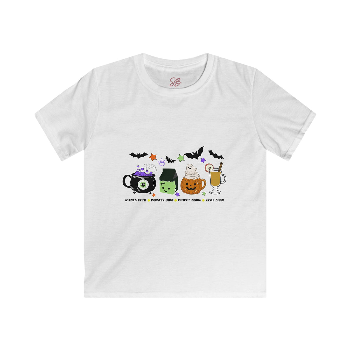 Kids Halloween Drinks Crew of Witch's Brew, Monster Juice, Pumpkin Cocoa, & Apple Cider - Kid T-Shirt