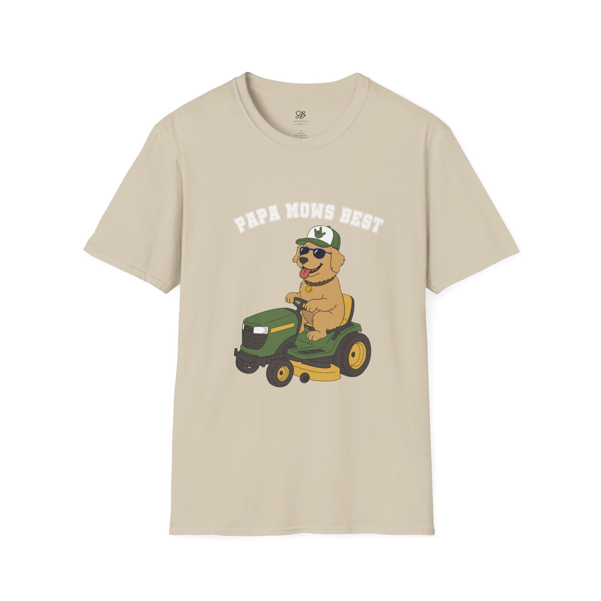 "Papa Mows Best" Golden Retriever Riding Lawn Mower T-shirt