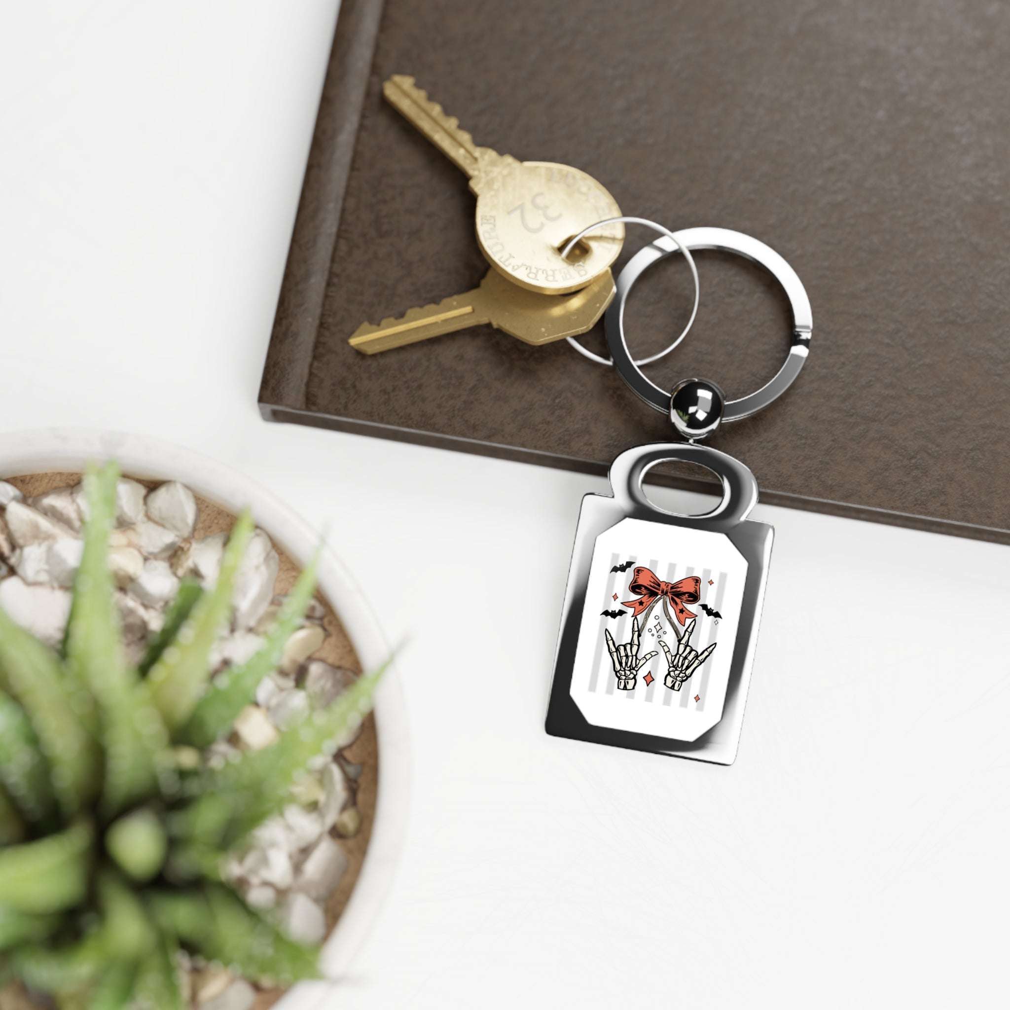 Spooky Skeleton Hands " I lLove You" ASL - Rectangle Photo Keychain