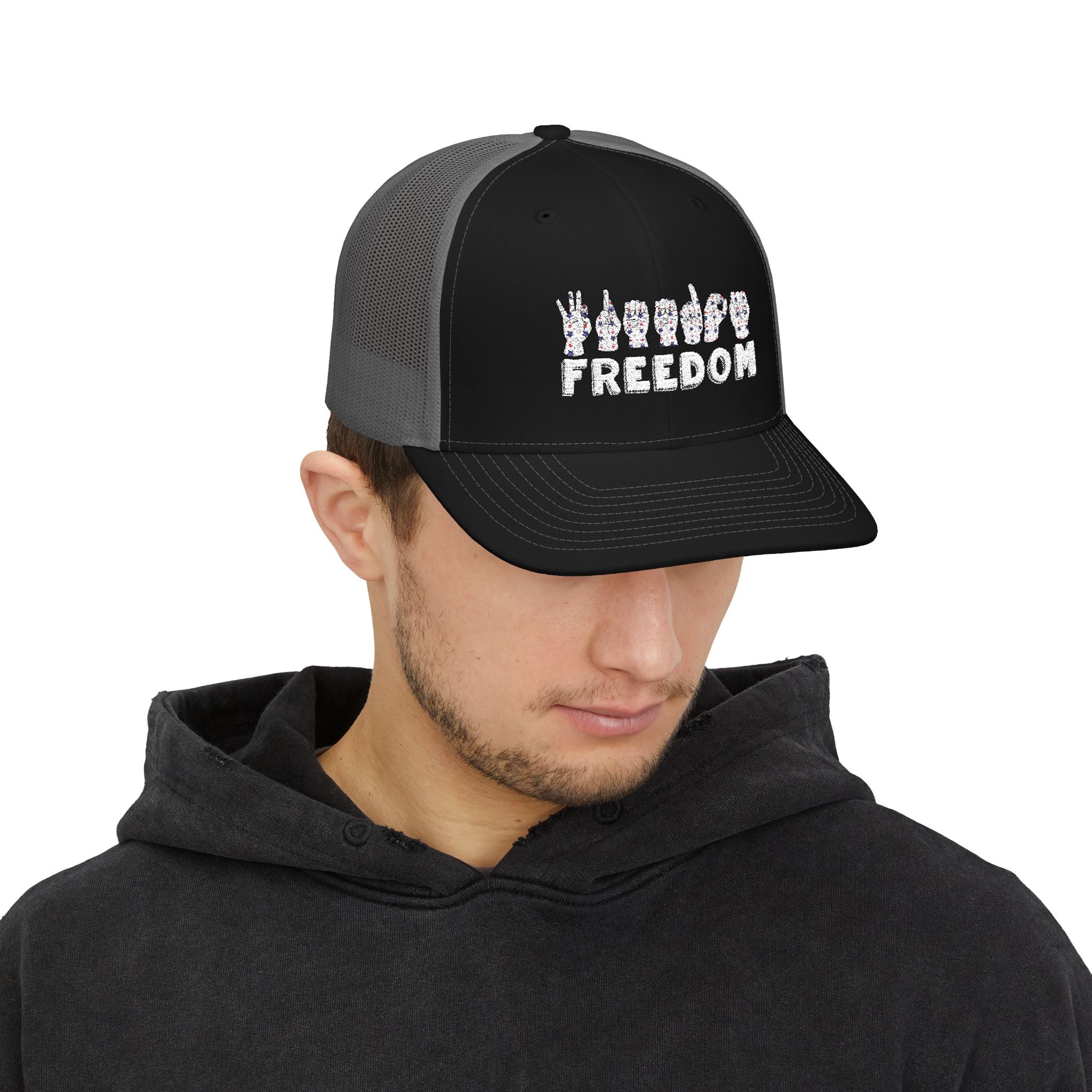 Freedom fingers-spelled ASL (America Sign Language) Embroidery - Trucker Cap Snapback