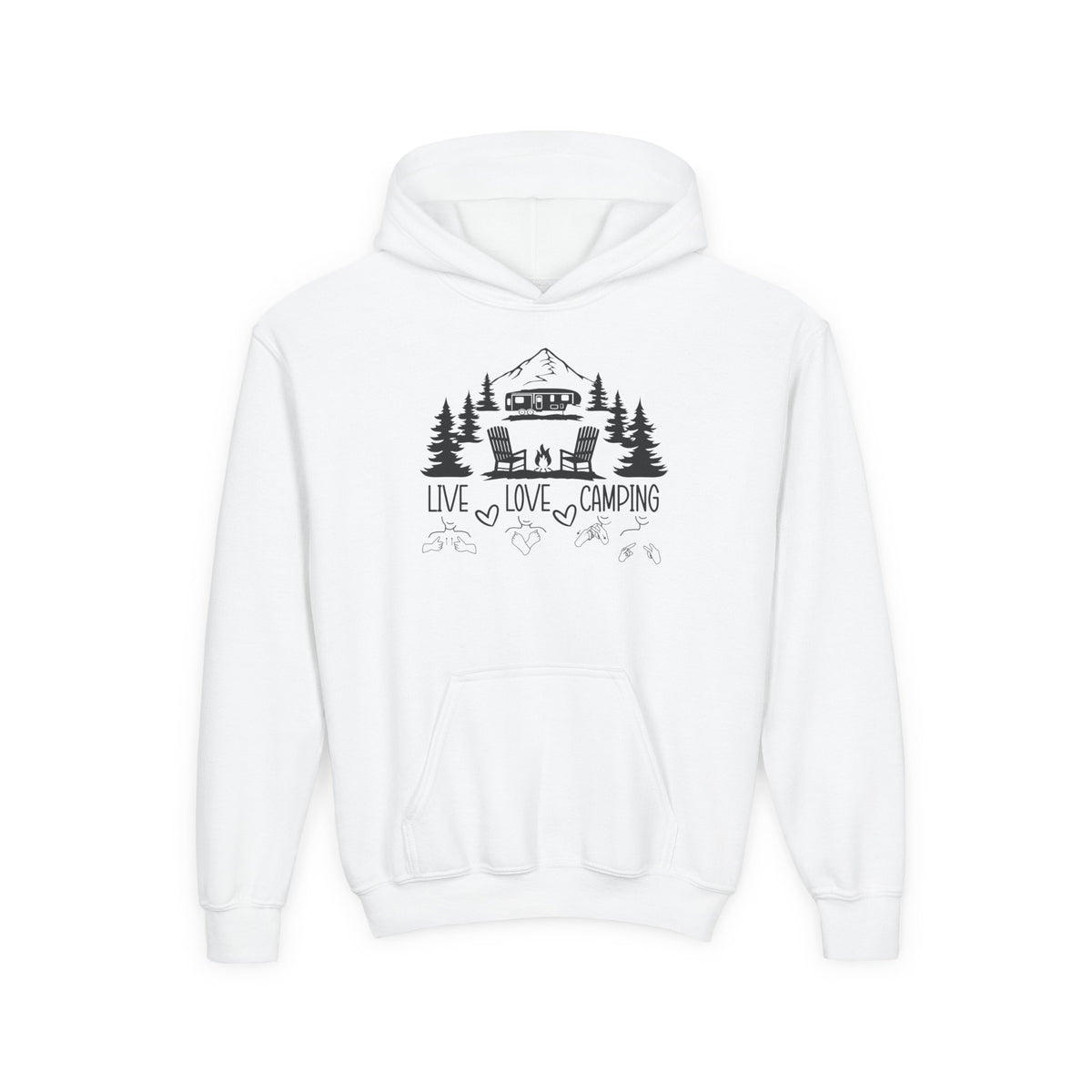 Live Love Camping in ASL (black ink) - Kid Hoodie